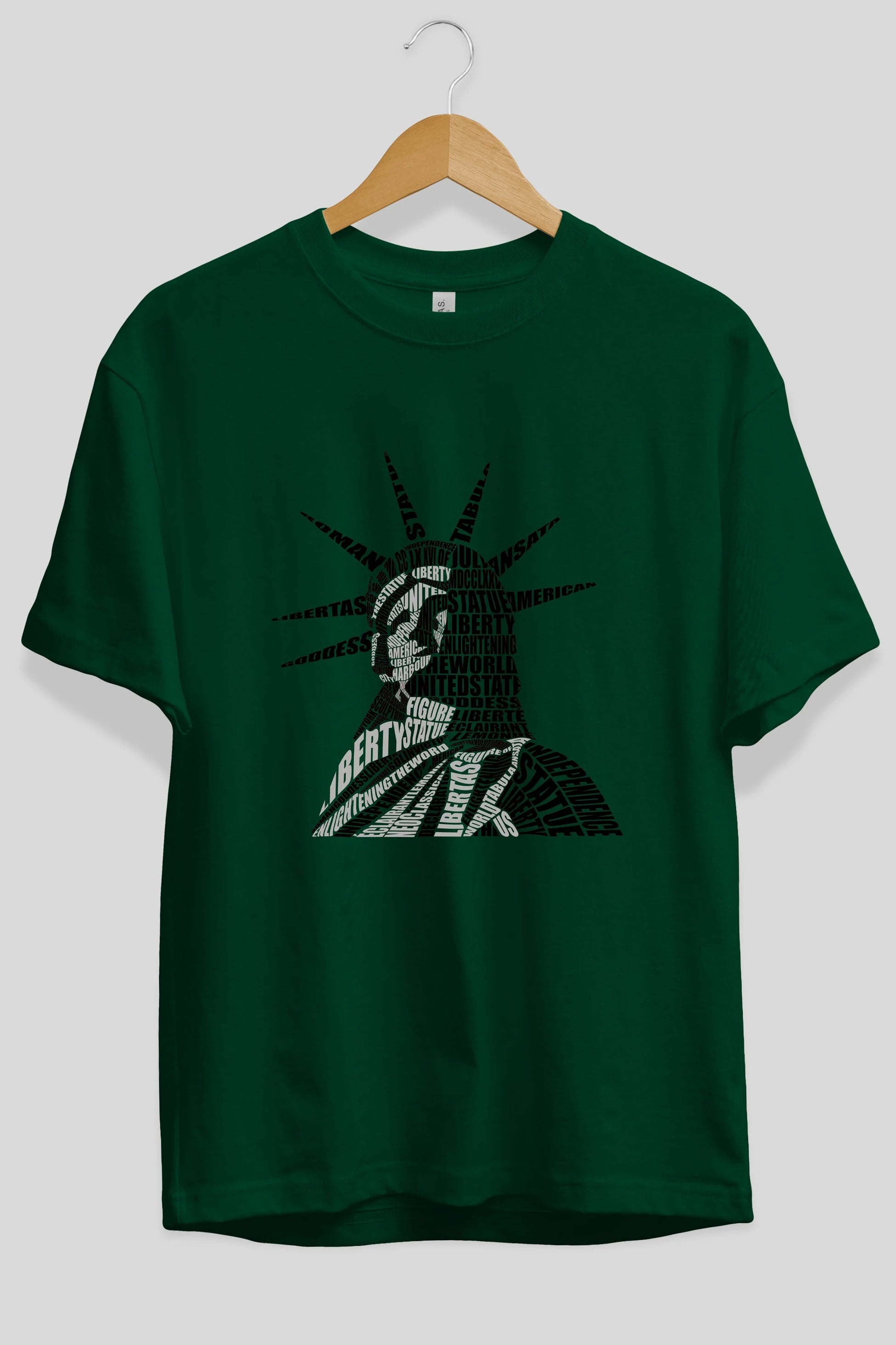 Liberty Statue Calligram Ön Baskılı Oversize t-shirt %100 pamuk Erkek Kadın Unisex