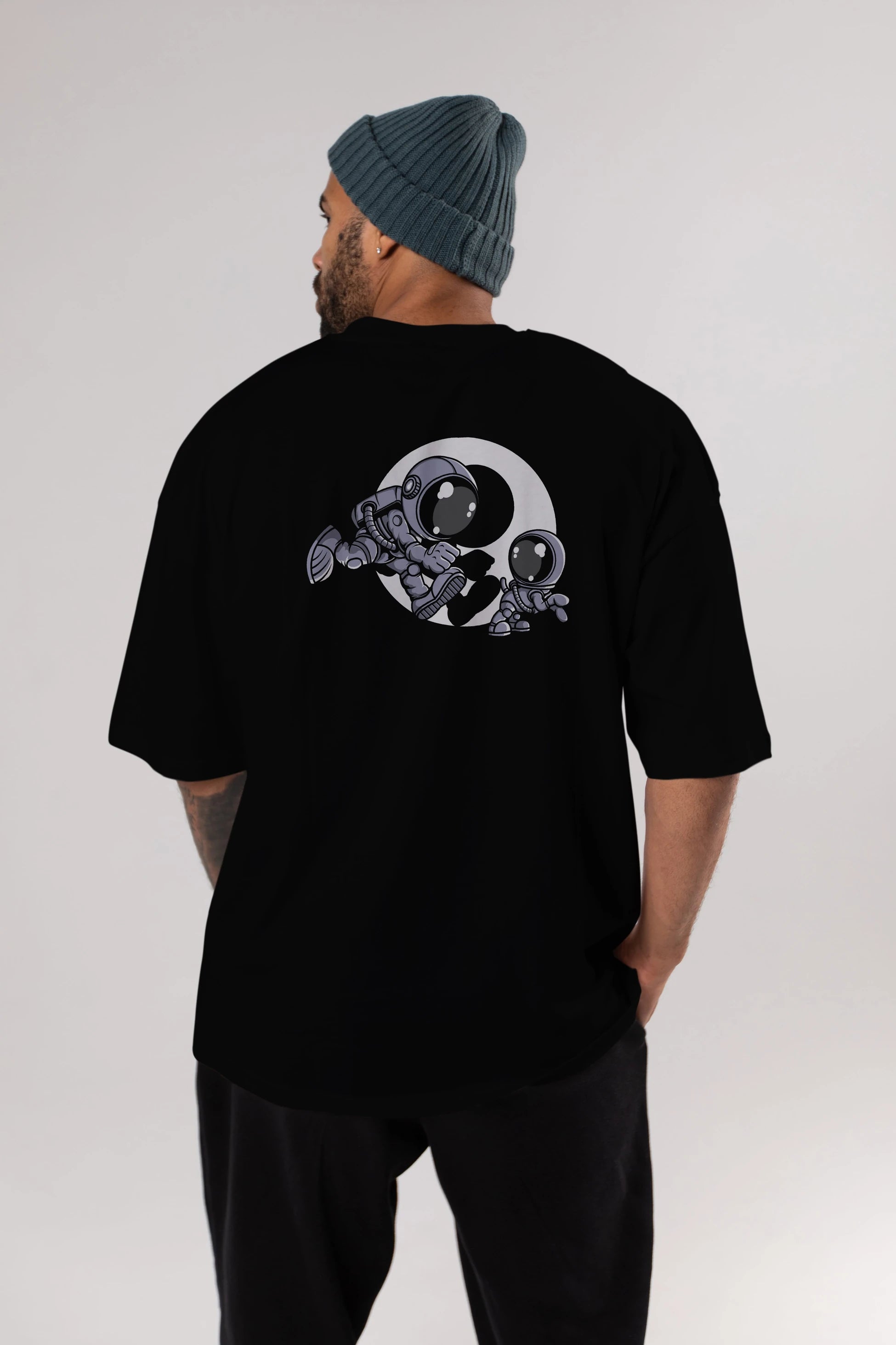 Astronaut And Little Dog Arka Baskılı Oversize t-shirt Erkek Kadın Unisex