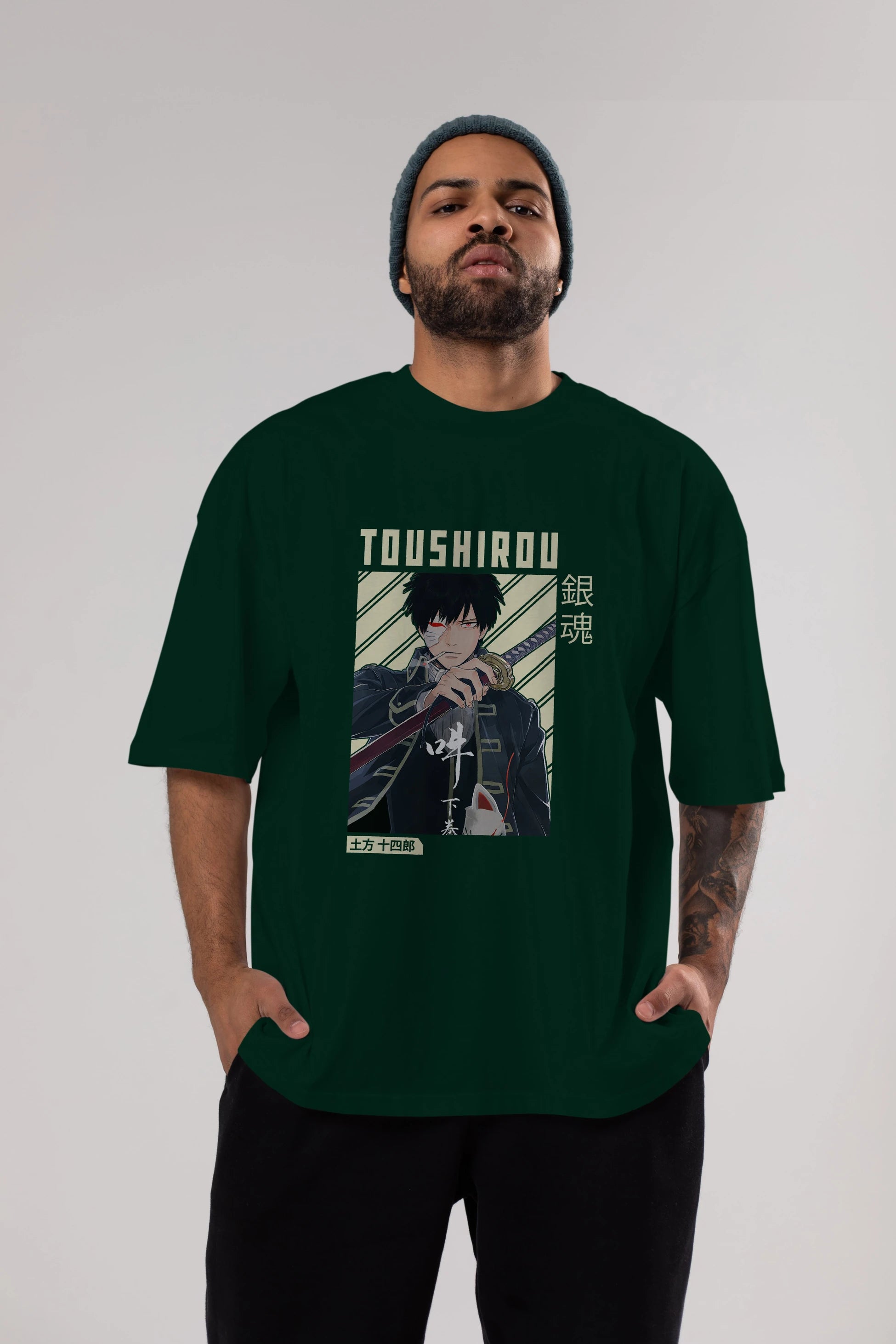 Toushirou Hijikata Anime Ön Baskılı Oversize t-shirt %100 pamuk Erkek Kadın Unisex