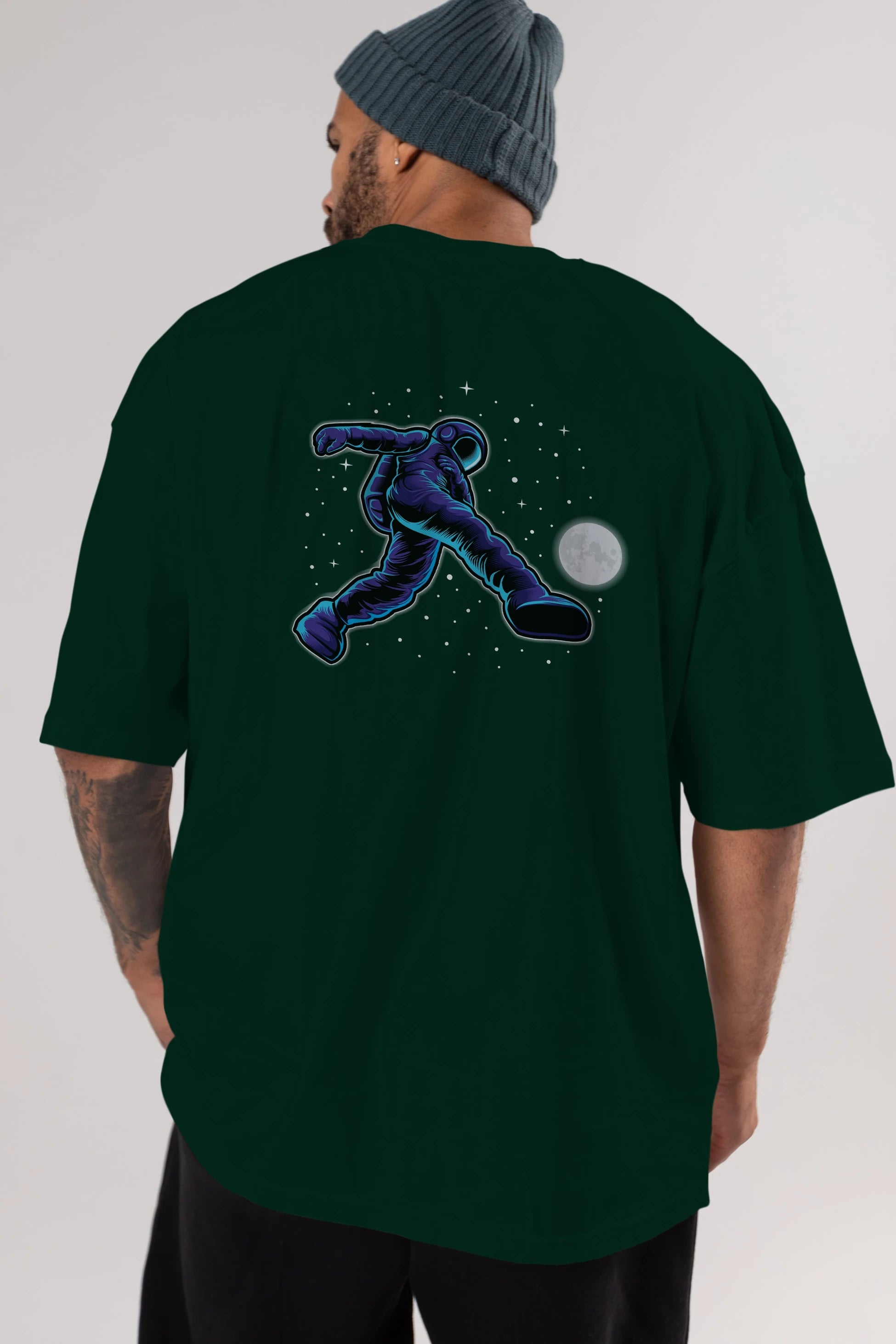 Astroball in Space Arka Baskılı Oversize t-shirt Erkek Kadın Unisex