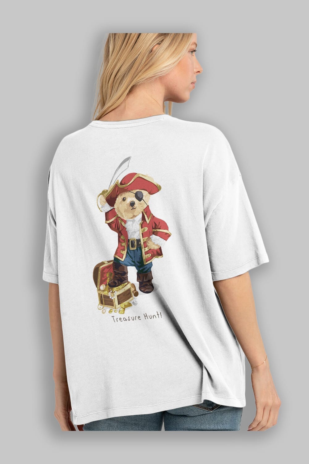 Teddy Bear Treasure Hunt Arka Baskılı Oversize t-shirt Erkek Kadın Unisex %100 Pamuk