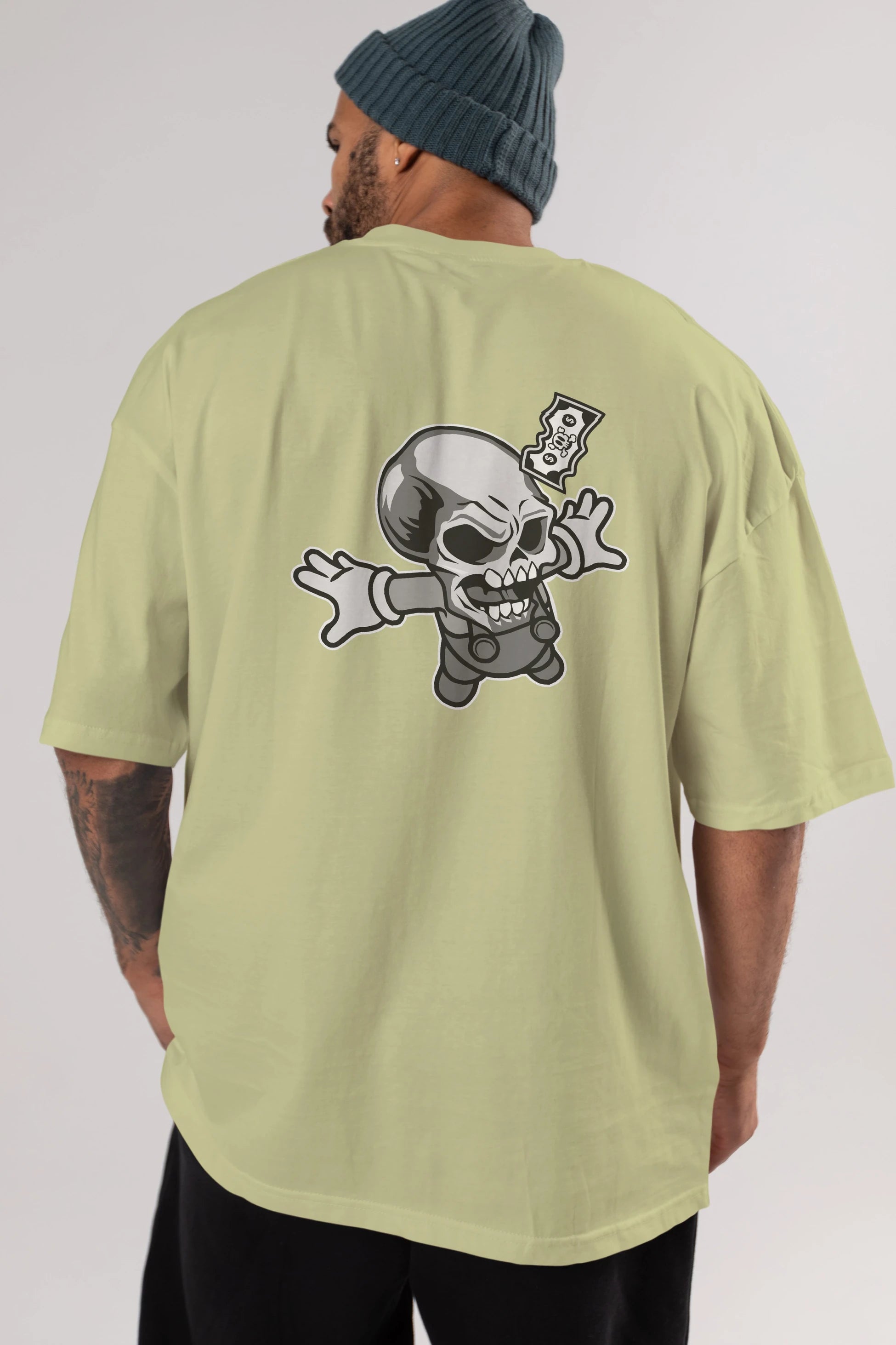 Skull Drowning Arka Baskılı Oversize t-shirt Erkek Kadın Unisex %100 Pamuk tişort