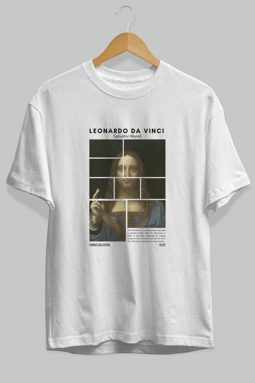 Salvador Mundi ön Baskılı Oversize t-shirt Erkek Kadın Bisiklet Yaka Pamuk tişort