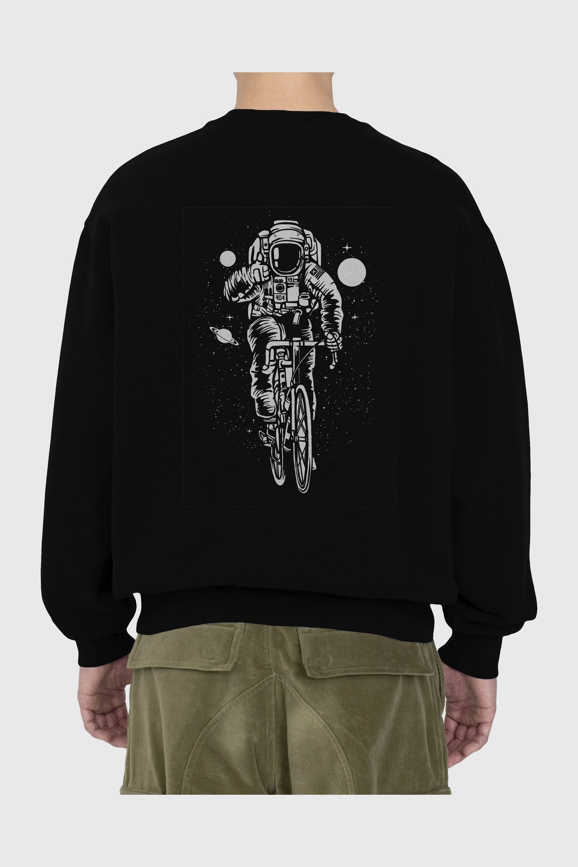 Astronaut Bicycle Arka Baskılı Oversize Sweatshirt Erkek Kadın Unisex
