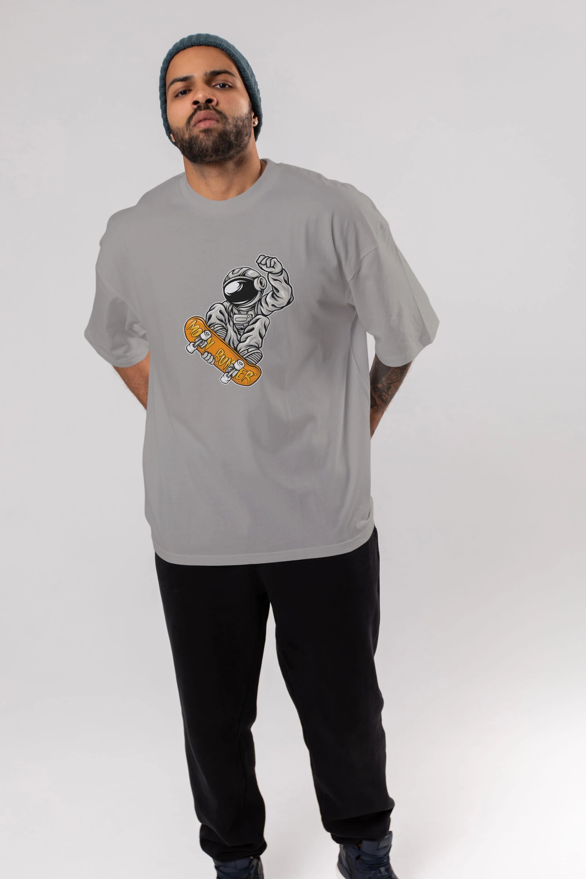 Moon Runner Ön Baskılı Oversize t-shirt Erkek Kadın Unisex