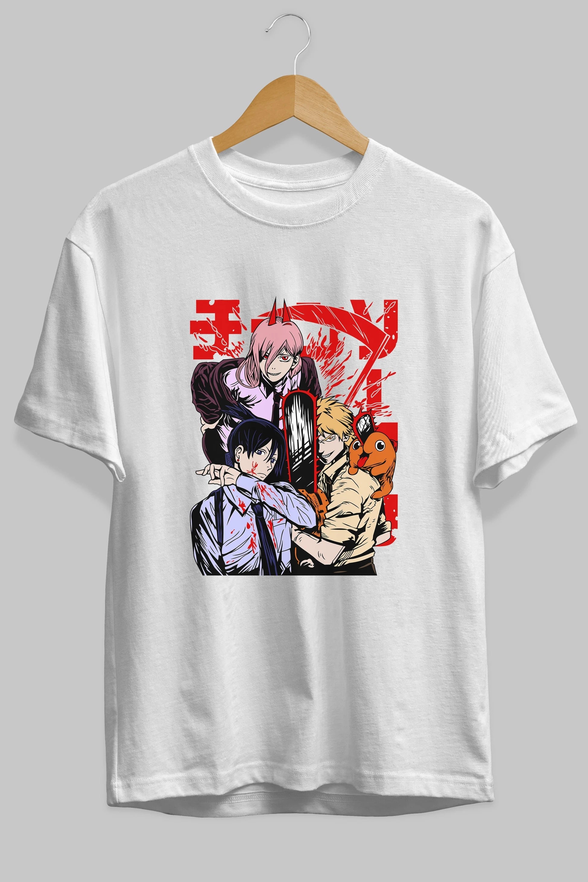 CHAINSAWMAN CREW Anime Ön Baskılı Oversize t-shirt %100 pamuk Erkek Kadın Unisex