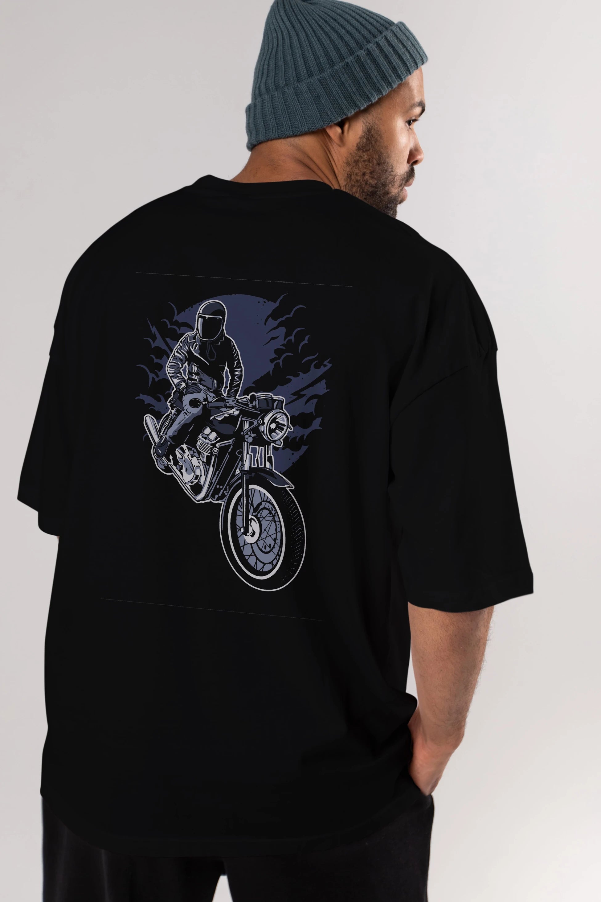 Night Rider Arka Baskılı Oversize t-shirt Erkek Kadın Unisex %100 Pamuk