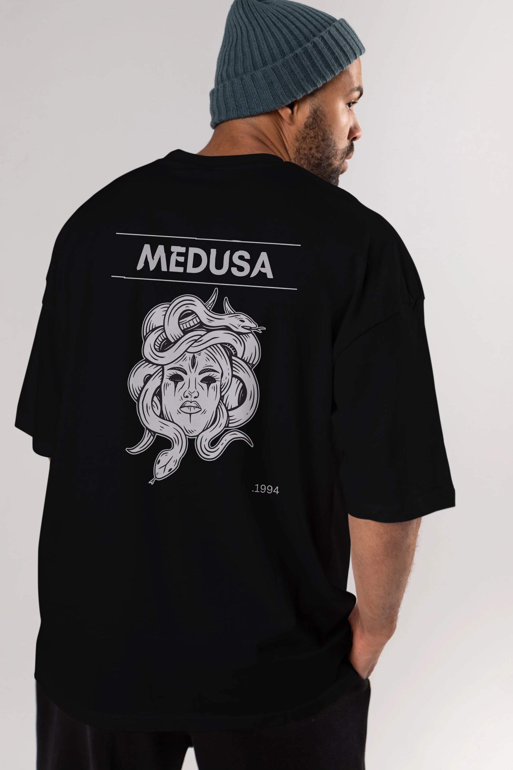 Medusa Arka Baskılı Oversize t-shirt Erkek Kadın Unisex