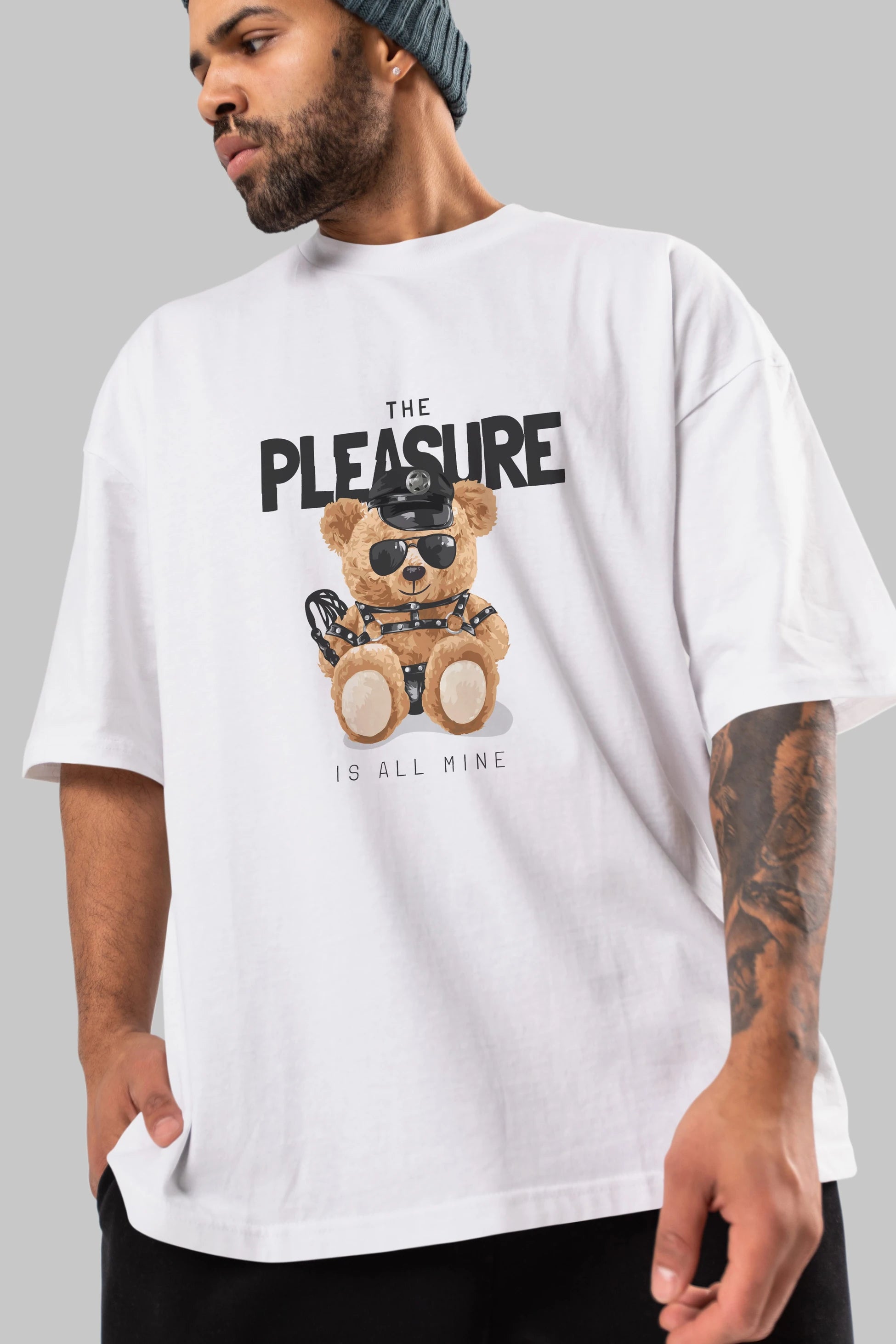 Teddy Bear The Pleasure Ön Baskılı Oversize t-shirt Erkek Kadın Unisex %100 Pamuk