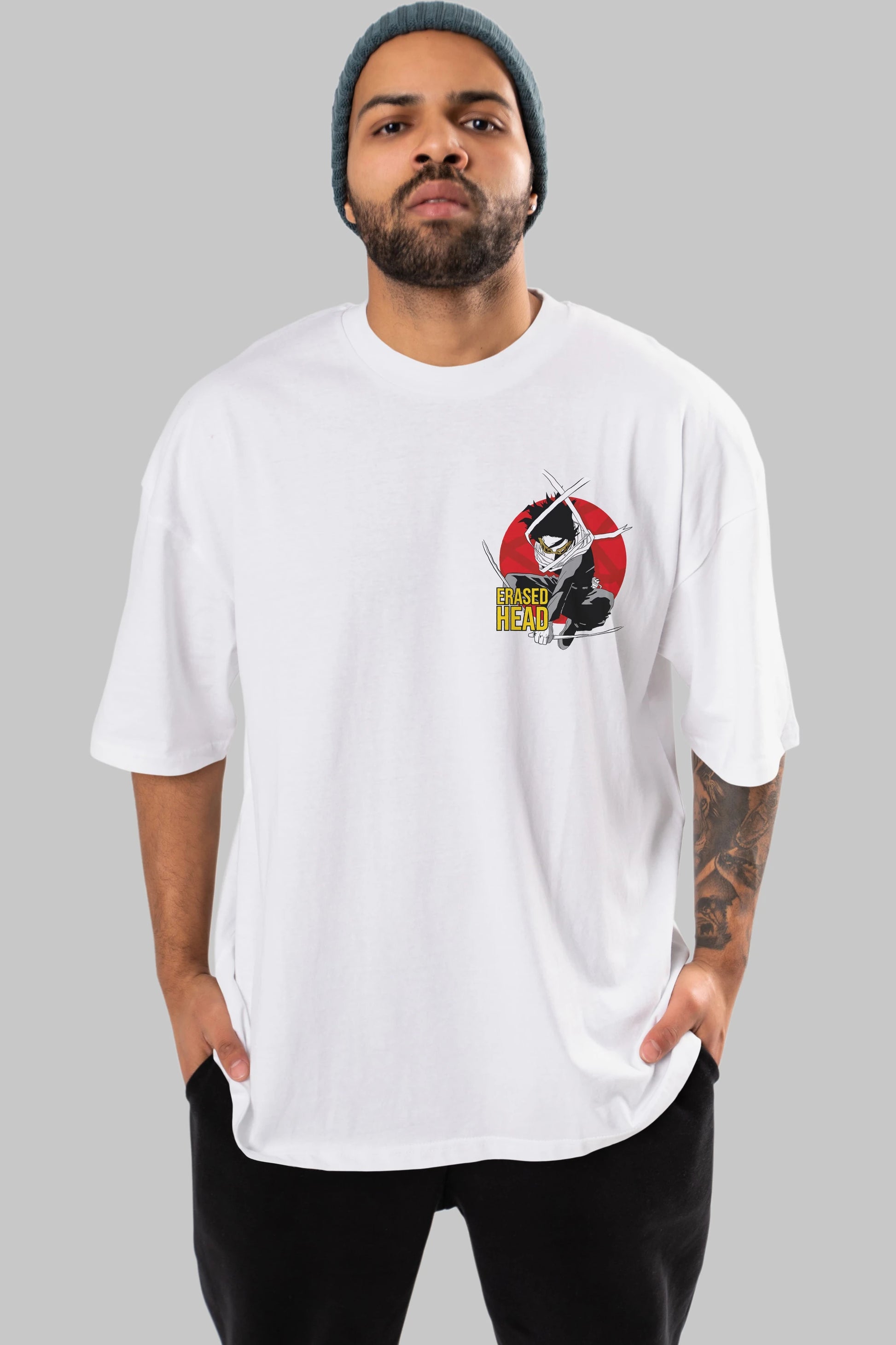 Erased Head Ön Sol Baskılı Oversize t-shirt Erkek Kadın Unisex %100 Pamuk Bisiklet Yaka tişort