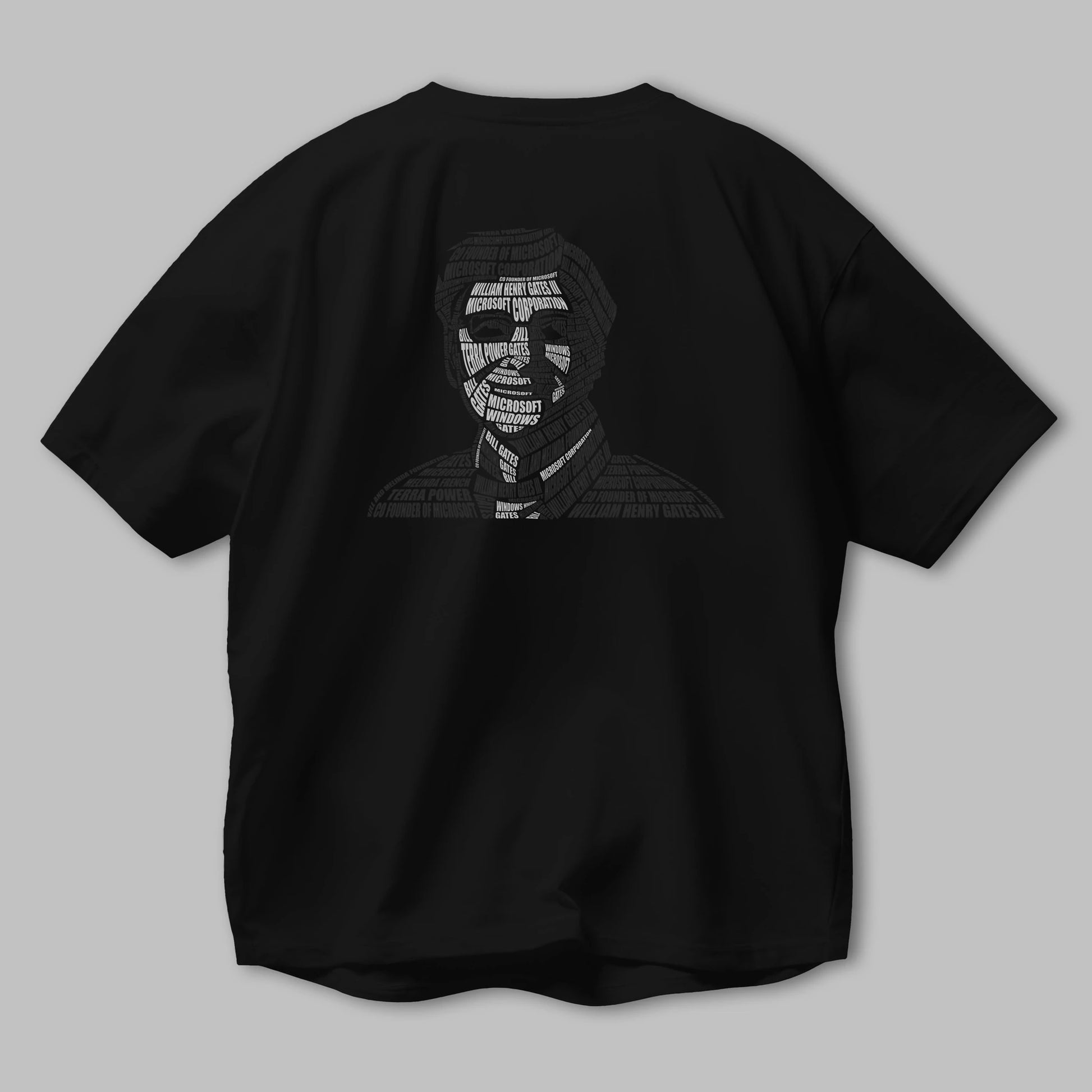 Bill Gates Calligram Arka Baskılı Oversize t-shirt %100 pamuk Erkek Kadın Unisex