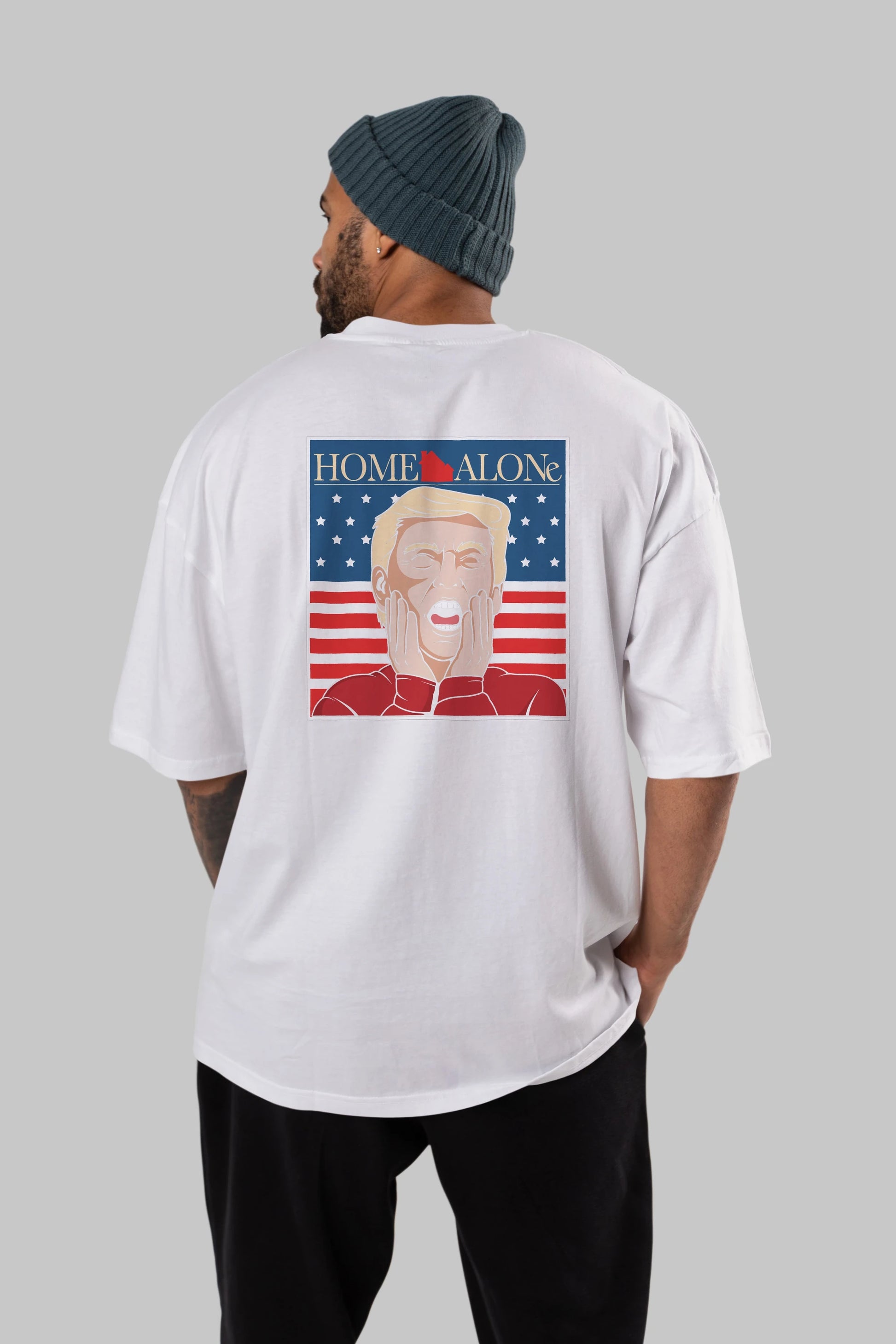 Home Alone Trump Arka Baskılı Oversize t-shirt Erkek Kadın Unisex %100 Pamuk tişort