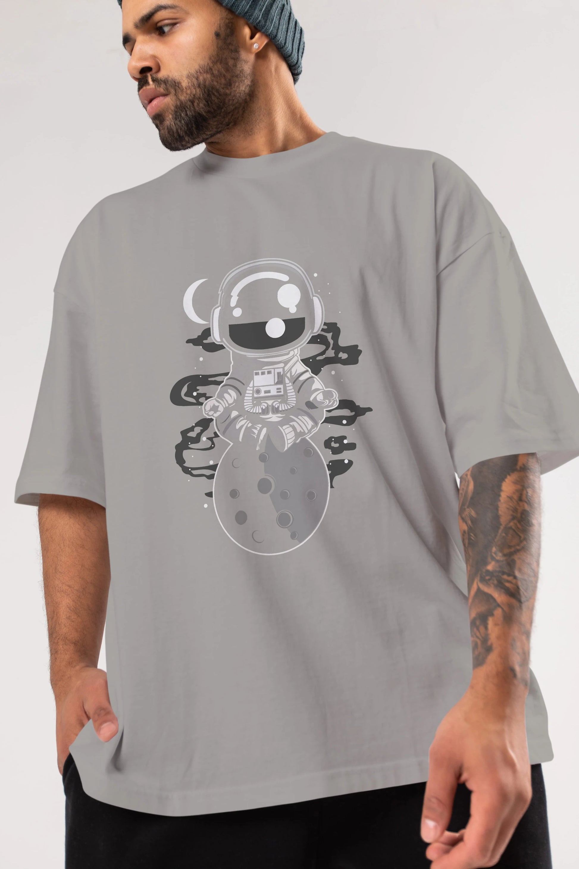Astronaut Yoga Ön Baskılı Oversize t-shirt Erkek Kadın Unisex