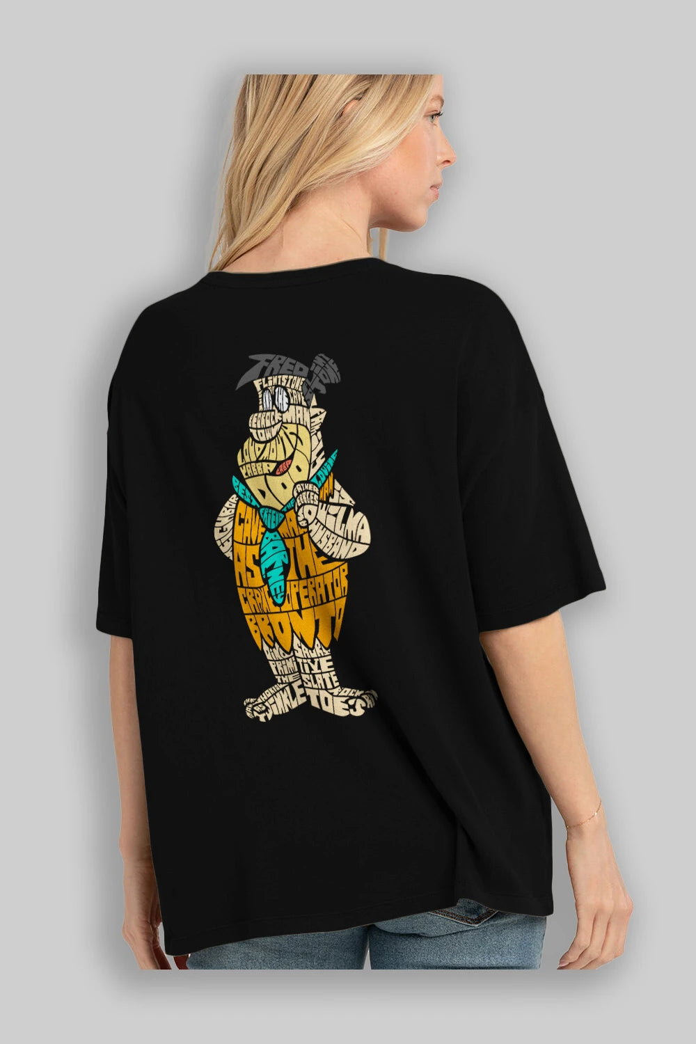 Fred Flintstone Arka Baskılı Oversize t-shirt %100 pamuk Erkek Kadın Unisex
