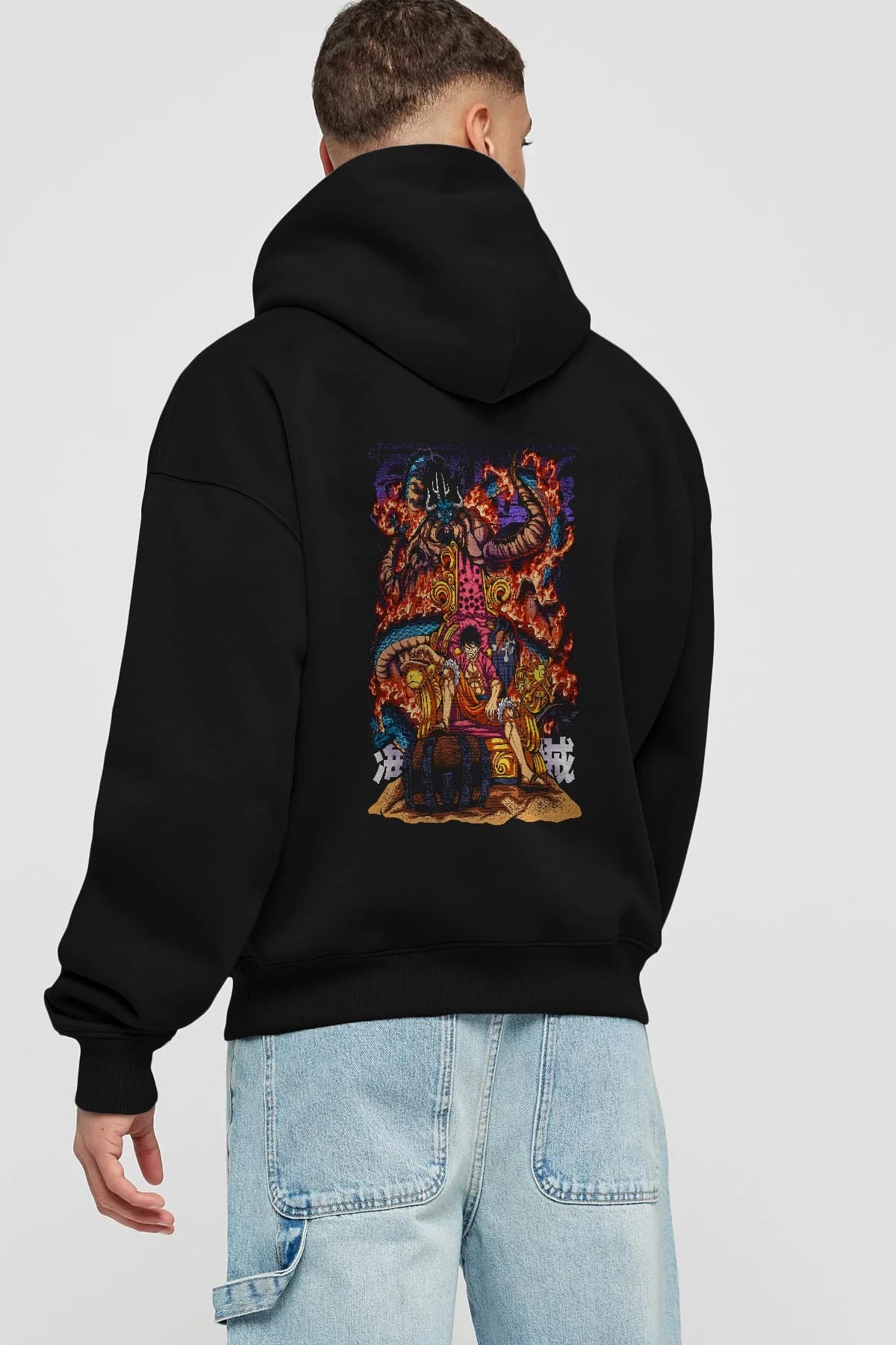 MONKEY D. LUFFY 1 Anime Arka Baskılı Hoodie Oversize Kapüşonlu Sweatshirt Erkek Kadın Unisex