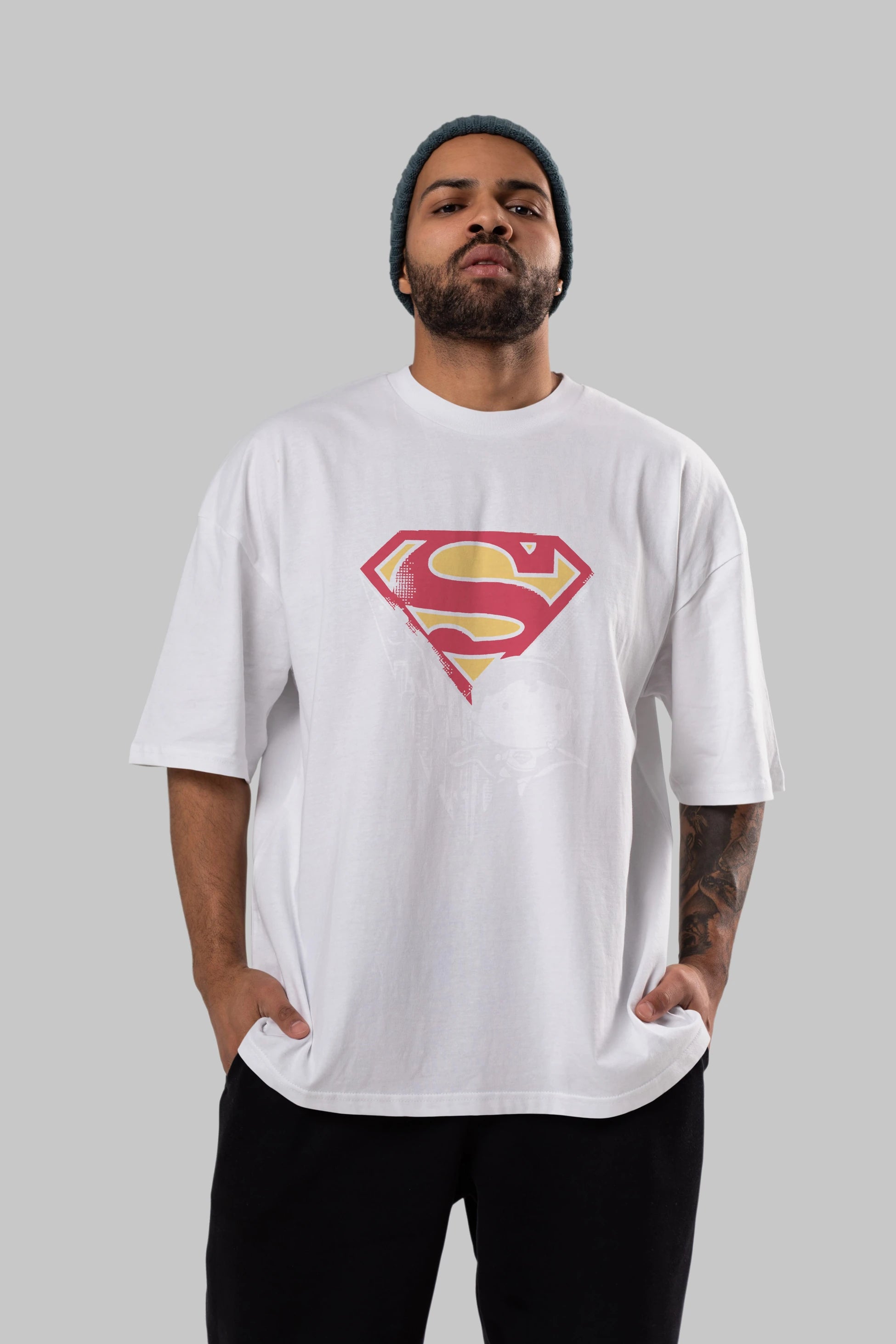 Superman Ön Baskılı Oversize t-shirt Erkek Kadın Unisex %100 Pamuk Bisiklet Yaka tişort