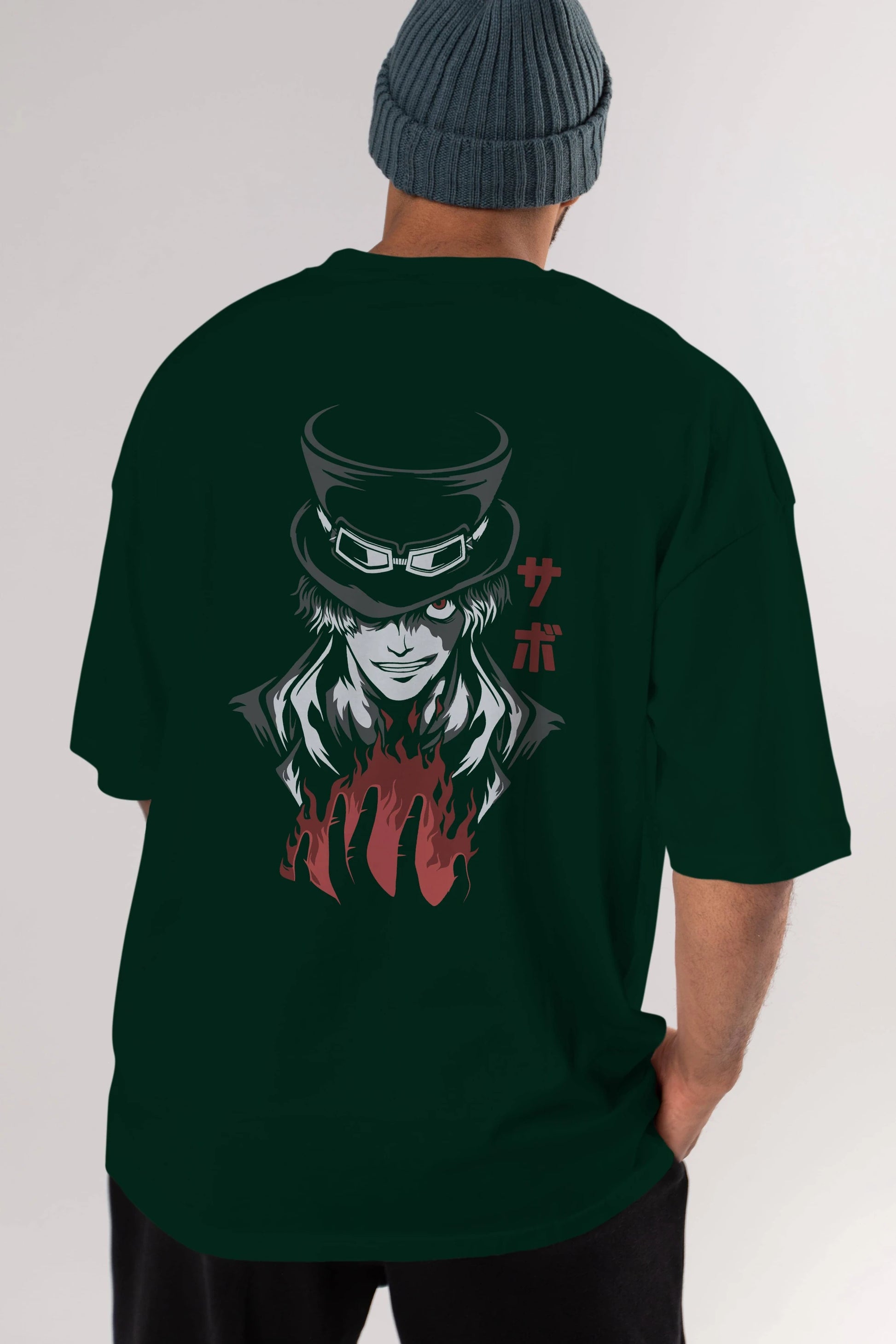 SaboOnePiece Anime Arka Baskılı Oversize t-shirt Erkek Kadın Unisex