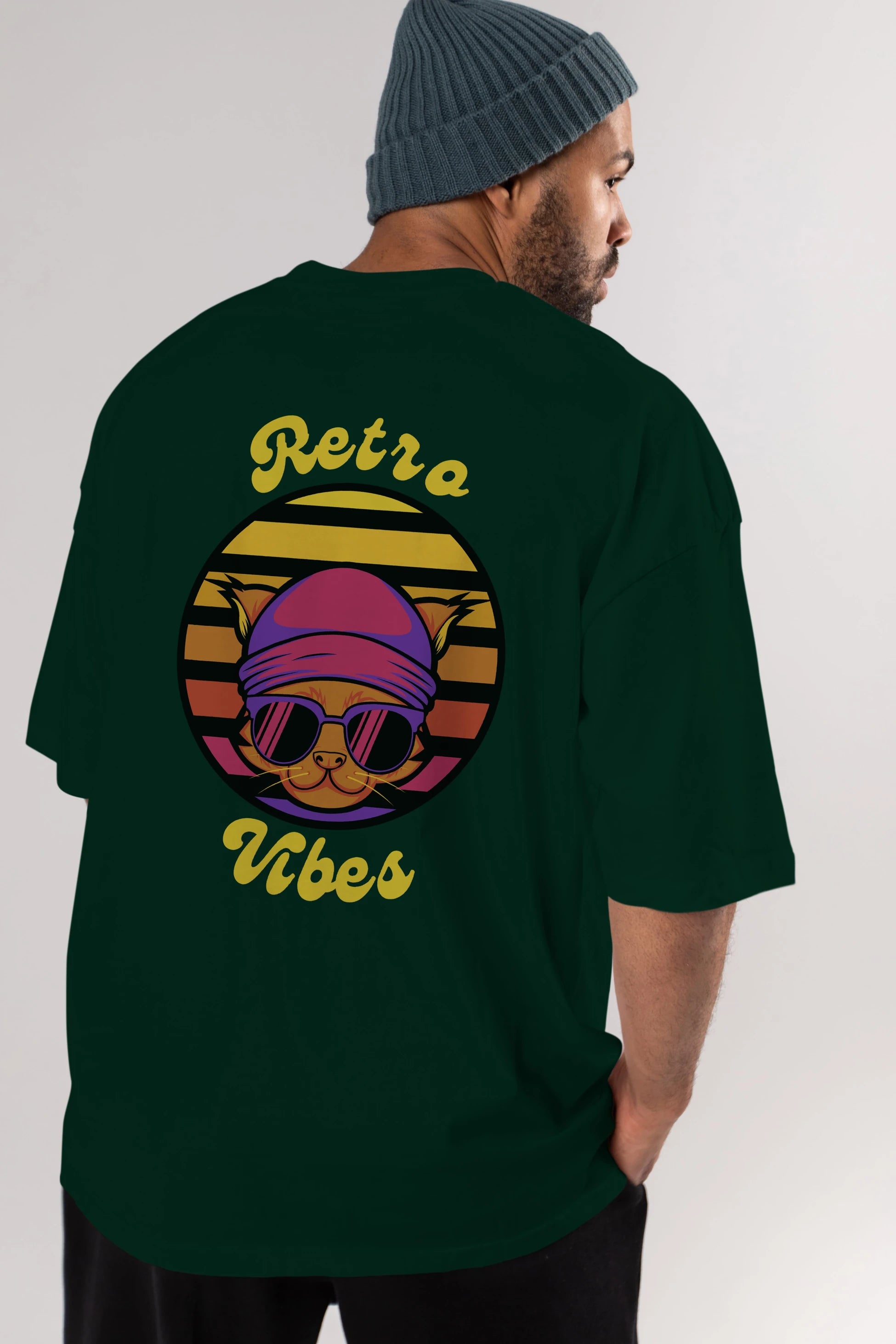 Cat Retro Vibes Arka Baskılı Oversize t-shirt Erkek Kadın Unisex