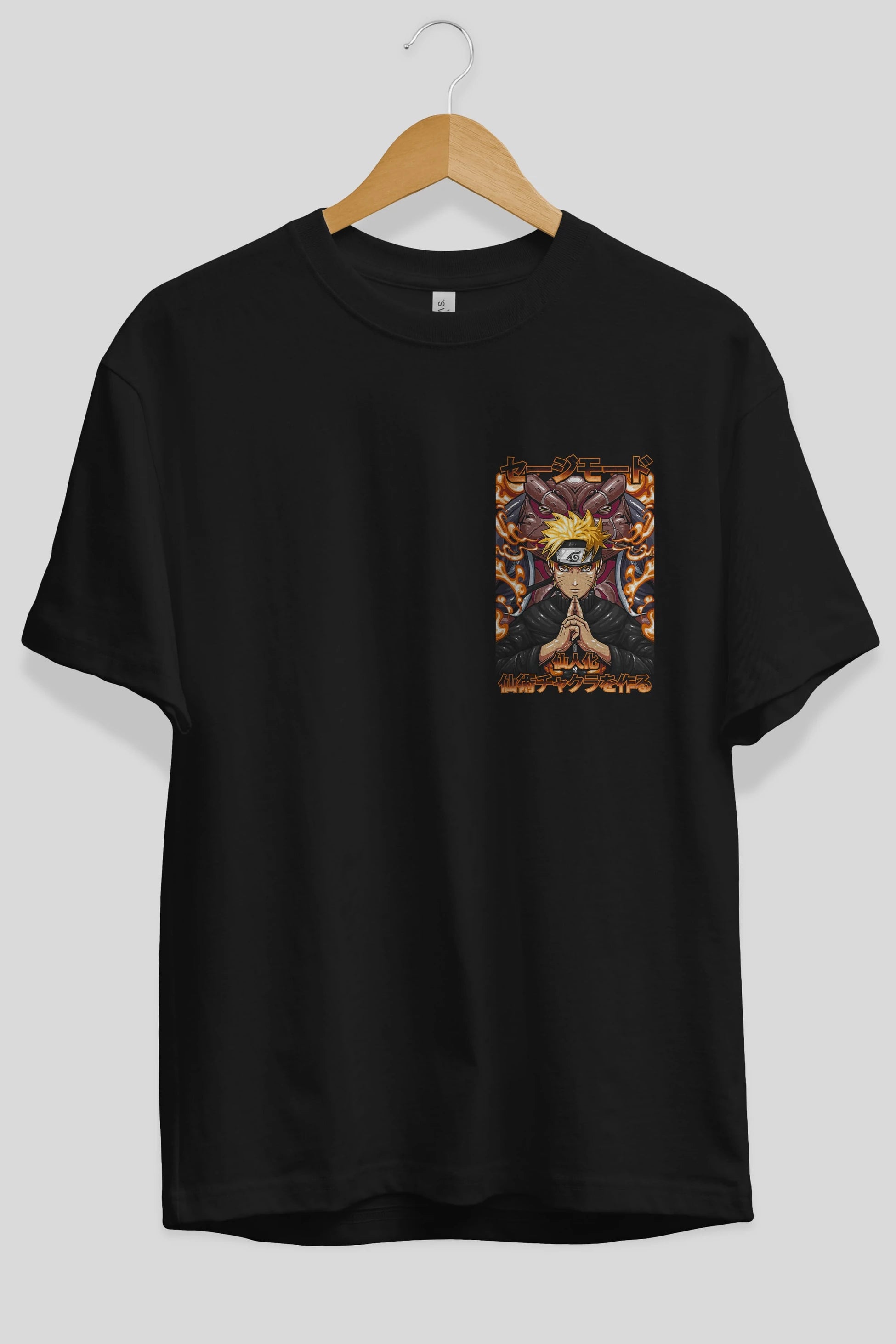 NARUTO (10) Ön Sol Baskılı Oversize t-shirt Erkek Kadın Unisex %100 Pamuk Bisiklet Yaka tişort
