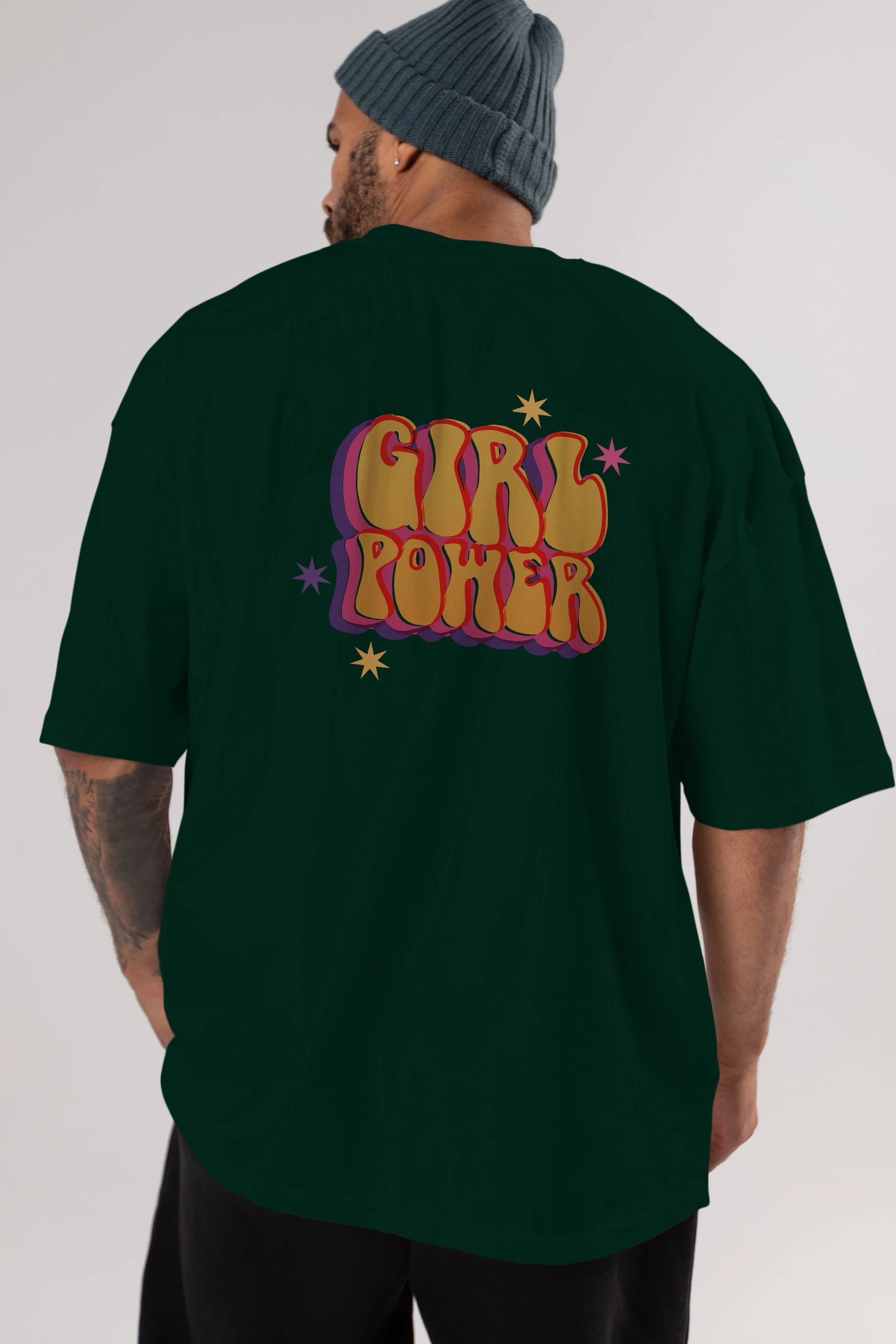 Girl Power Yazılı Arka Baskılı Oversize t-shirt Erkek Kadın Unisex