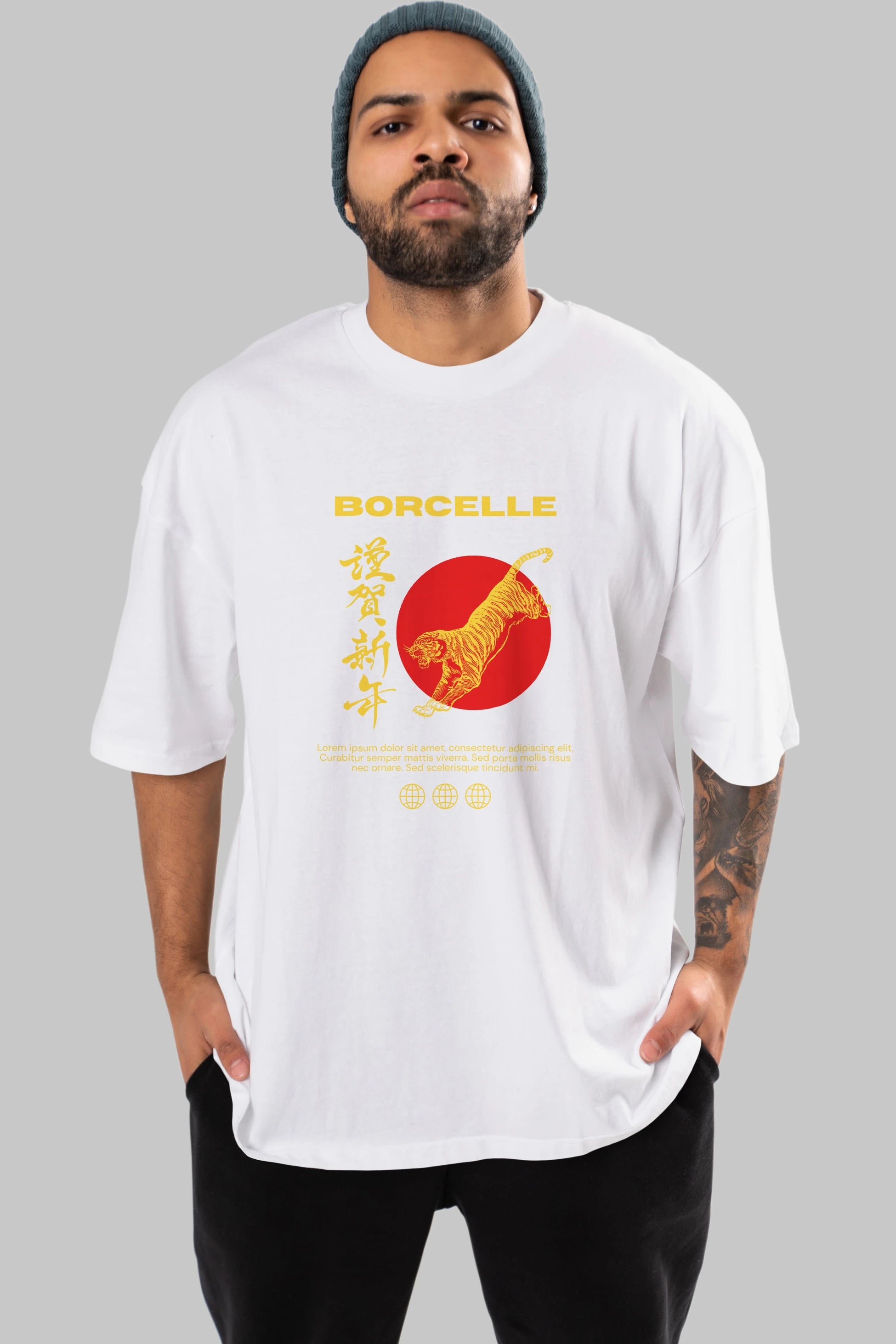 Borcelle Tiger Streetwear Ön Baskılı Oversize t-shirt Erkek Kadın Unisex