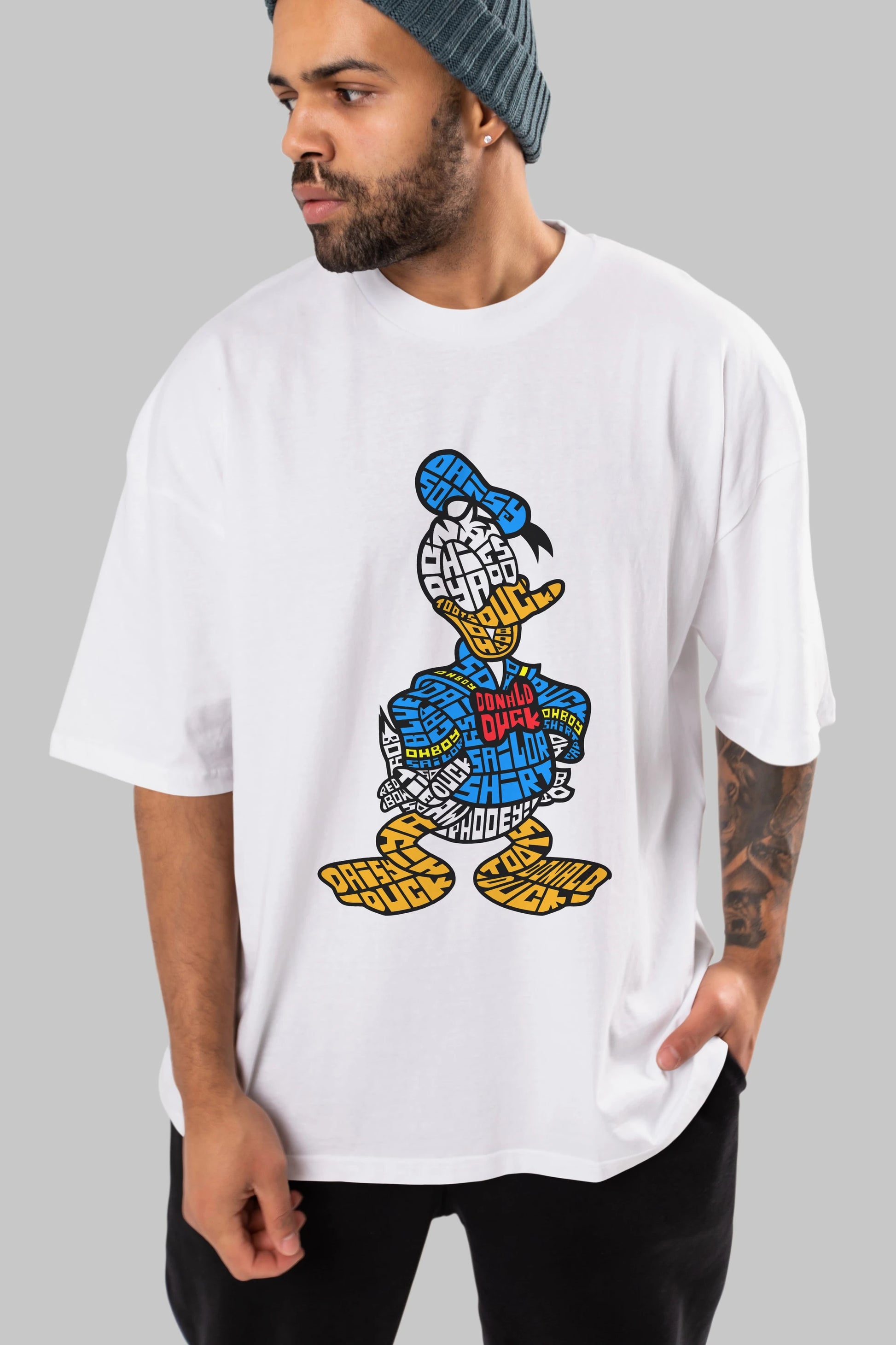 Donald Ön Baskılı Oversize t-shirt %100 pamuk Erkek Kadın Unisex