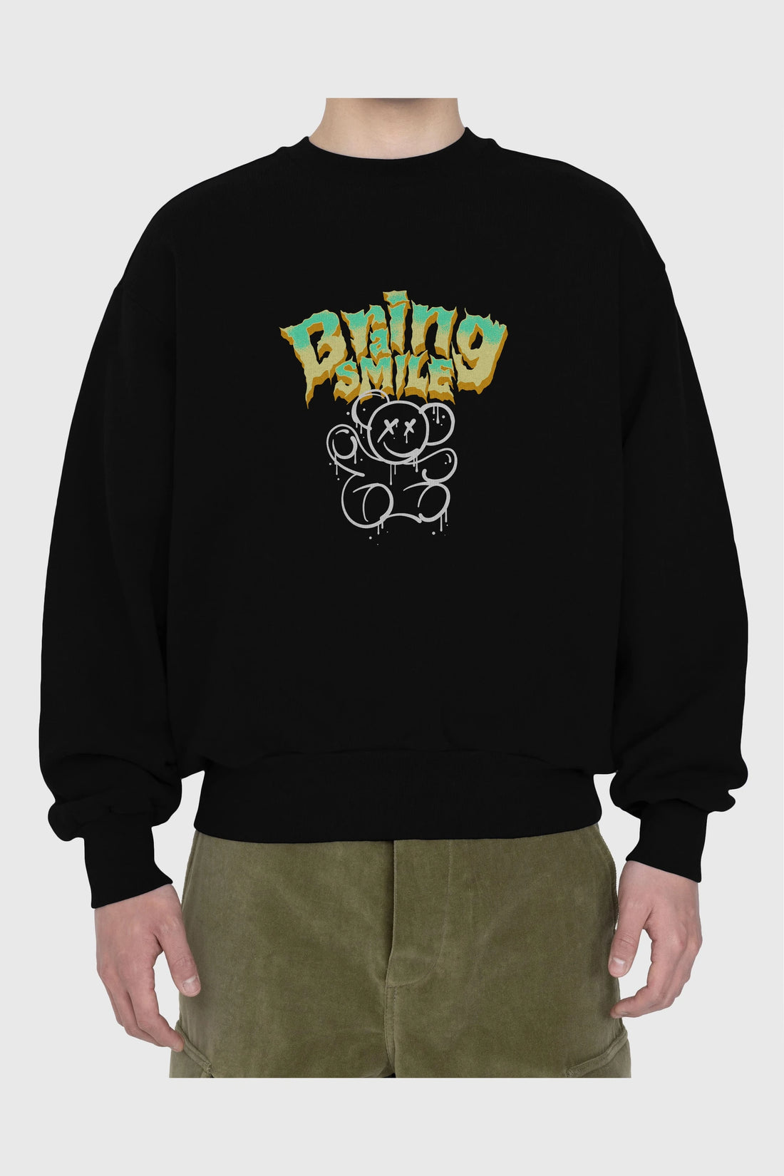Teddy Bear Braing Smile Ön Baskılı Oversize Sweatshirt Erkek Kadın Unisex