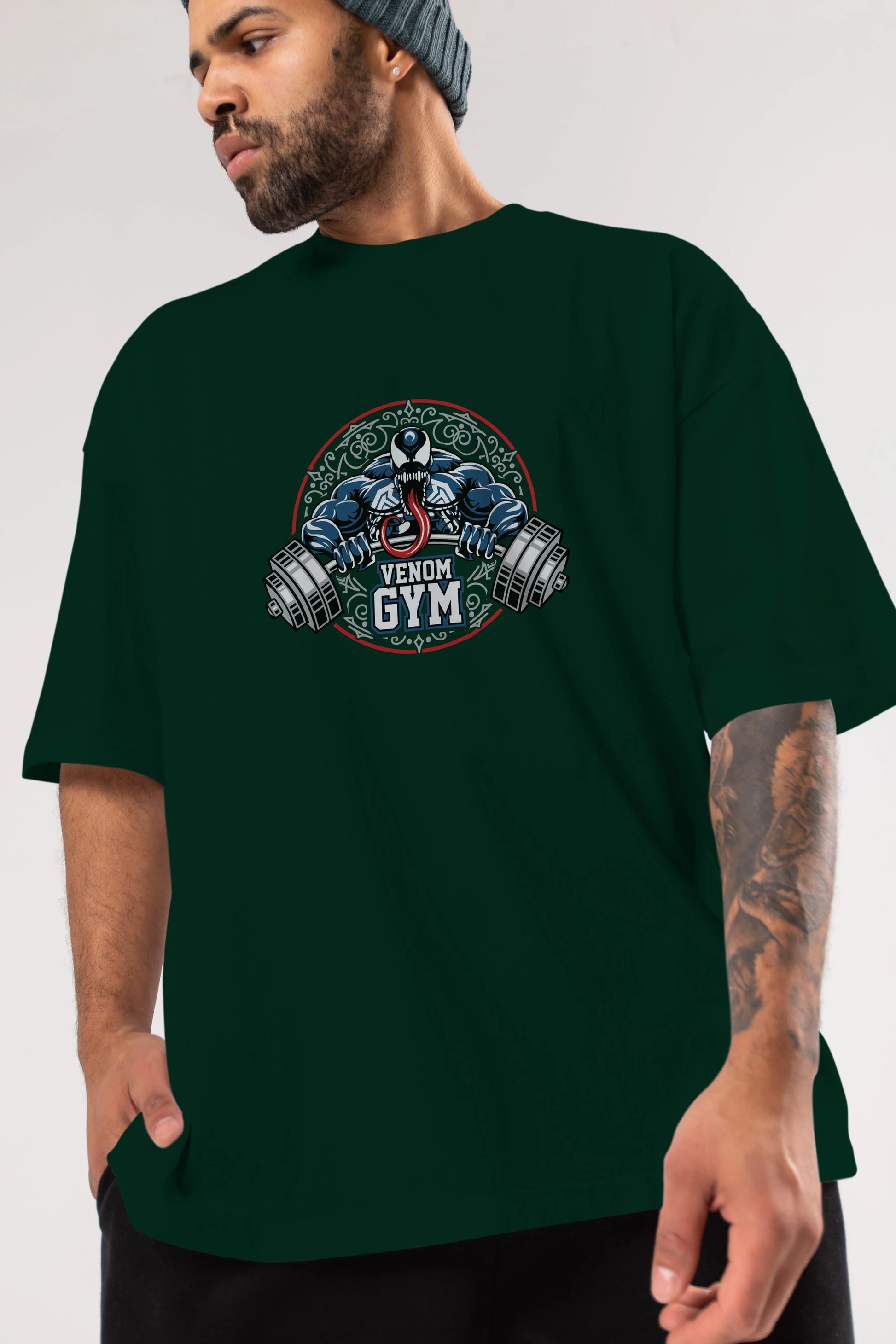 Venom GYM Ön Baskılı Oversize t-shirt Erkek Kadın Unisex %100 Pamuk Bisiklet Yaka tişort