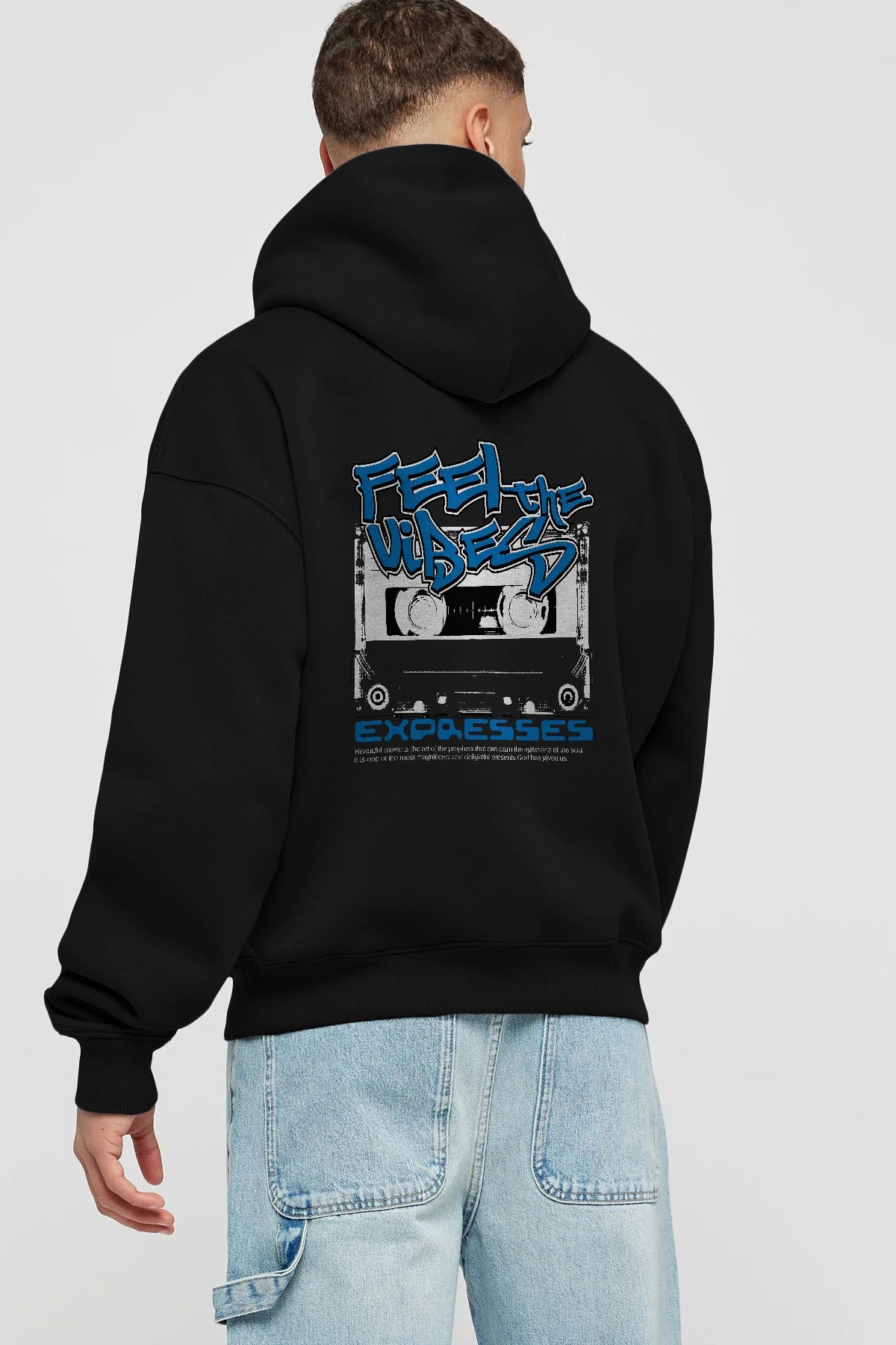 Feel The Vibes Arka Baskılı Hoodie Oversize Kapüşonlu Sweatshirt Erkek Kadın Unisex