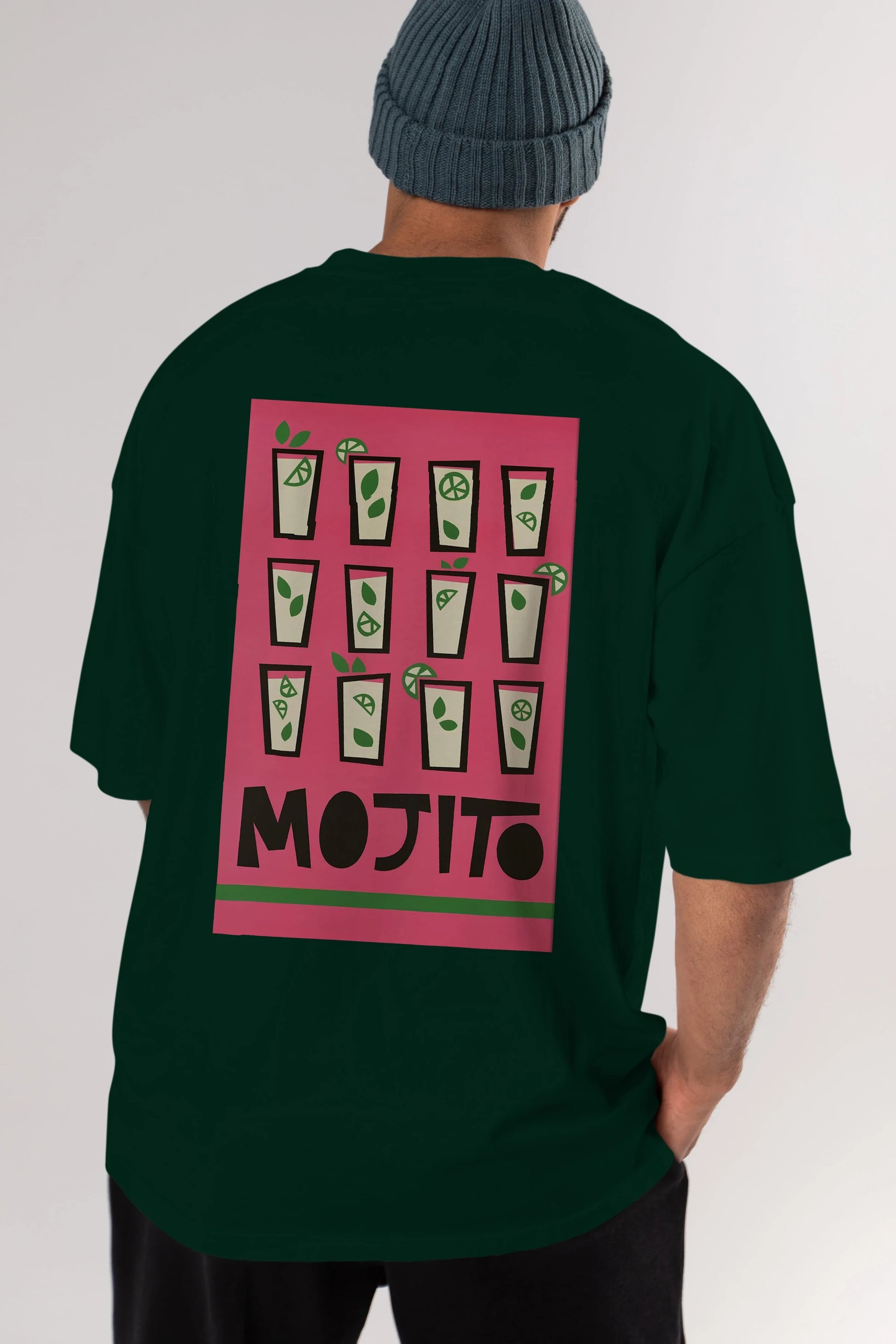 Mojito Arka Baskılı Oversize t-shirt Erkek Kadın Unisex %100 Pamuk Bisiklet Yaka tişort