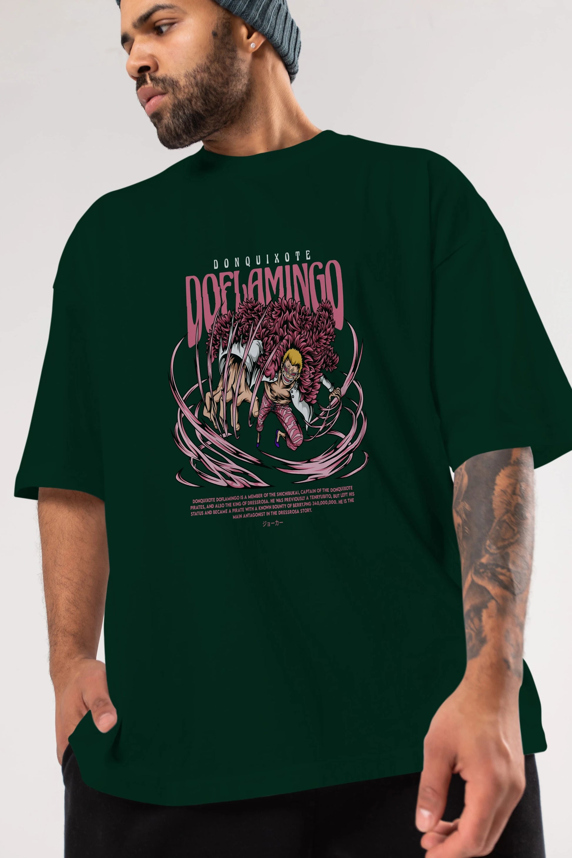 Doflamingo Anime Ön Baskılı Oversize t-shirt %100 pamuk Erkek Kadın Unisex