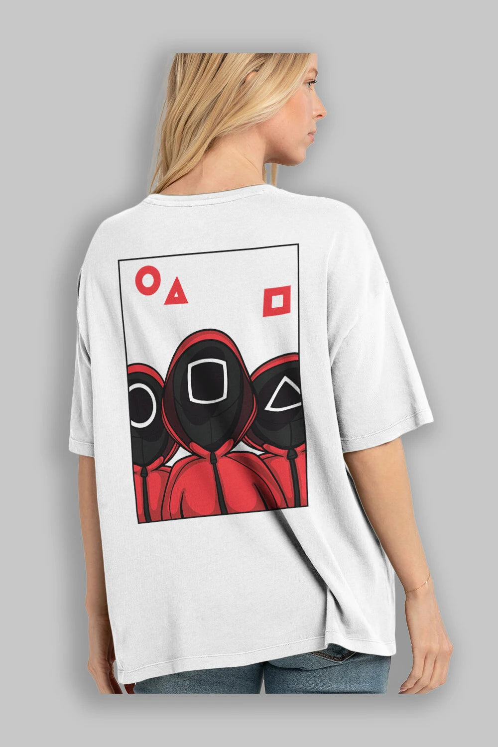 Squid Game (7) Arka Baskılı Oversize t-shirt Erkek Kadın Unisex %100 Pamuk Bisiklet Yaka tişort