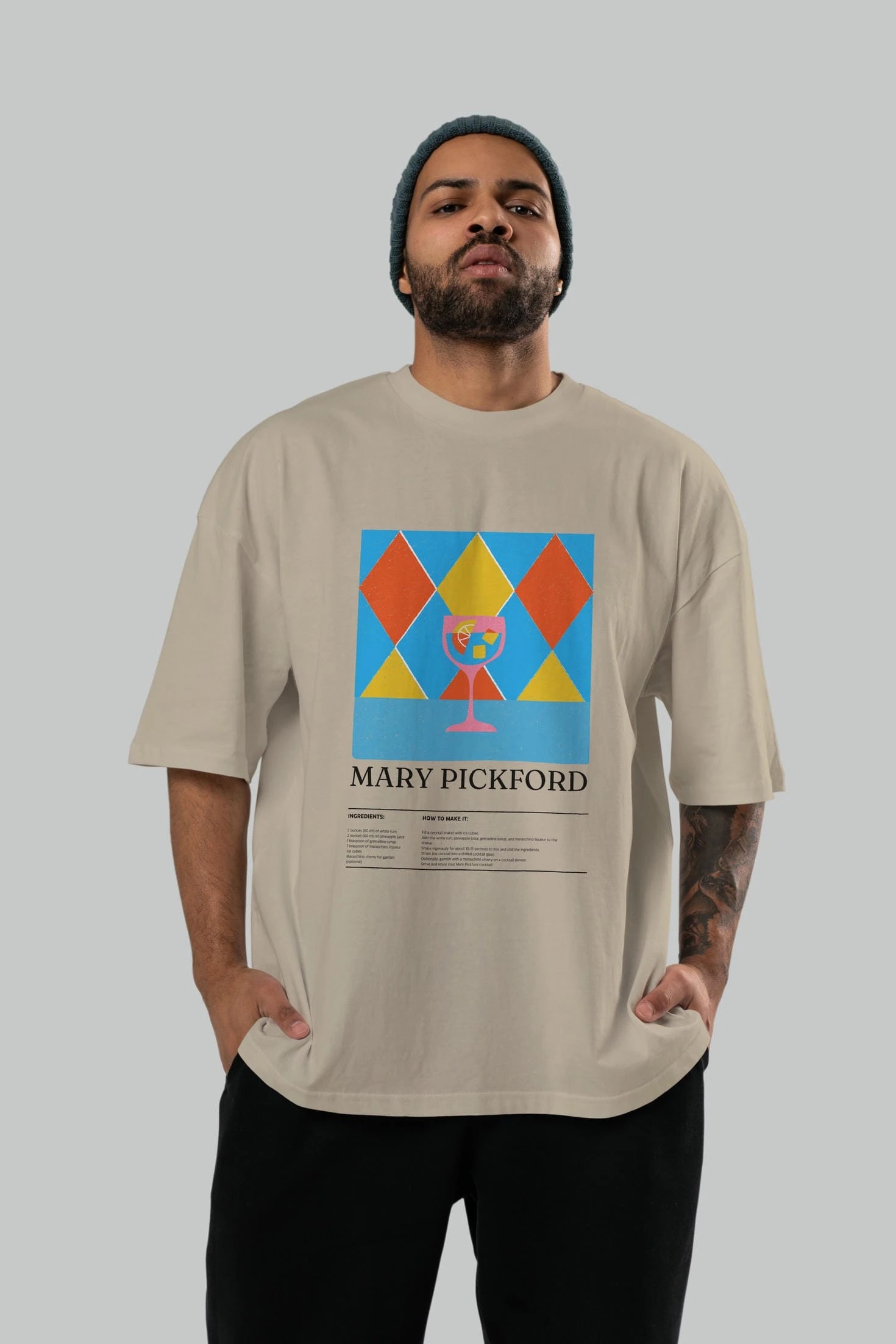 Mary Pickford Kokteyl Ön Baskılı Oversize t-shirt Erkek Kadın %100 Pamuk Bisiklet Yaka tişort