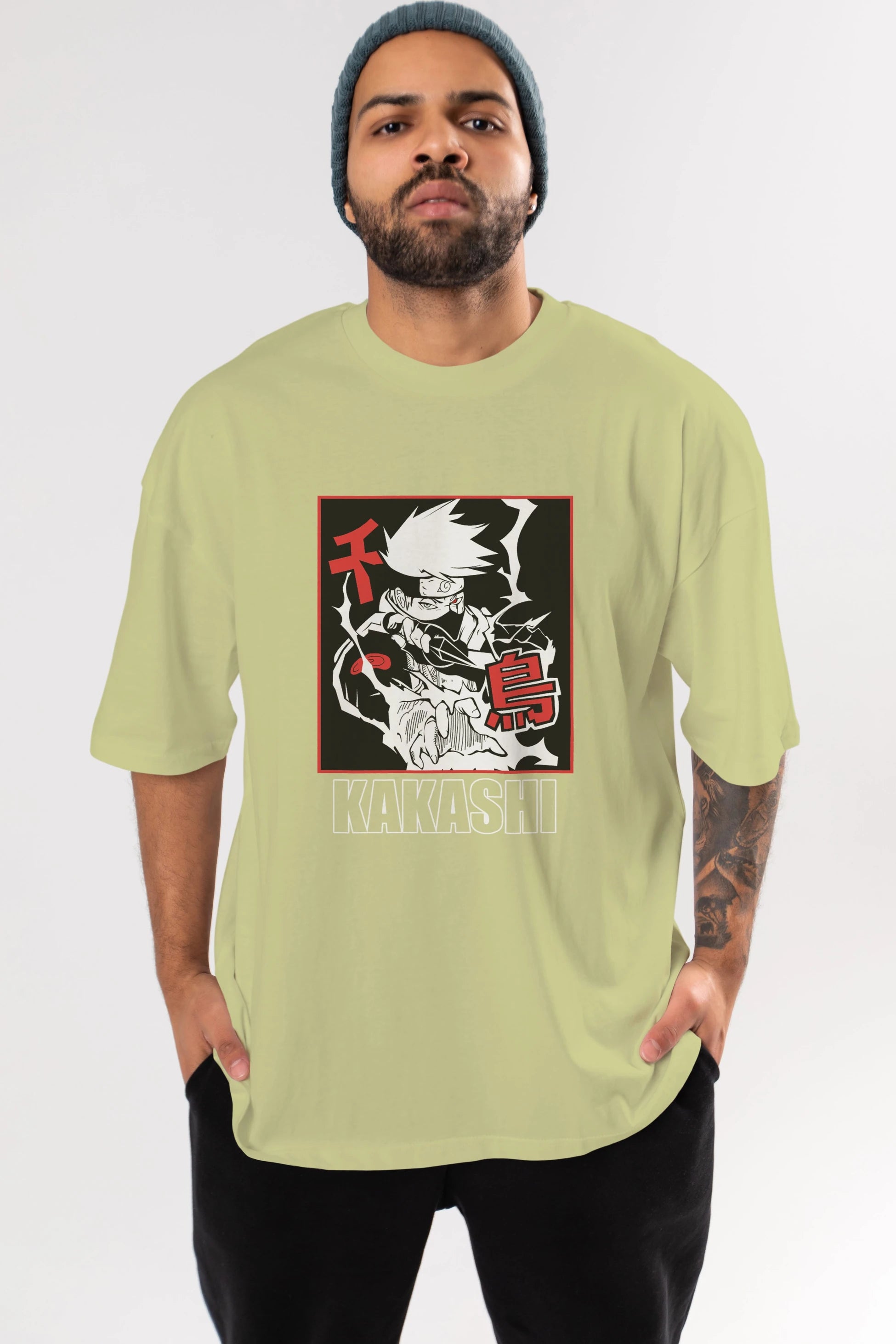 KAKASHI HATAKE NARUTO Anime Ön Baskılı Oversize t-shirt %100 pamuk Erkek Kadın Unisex