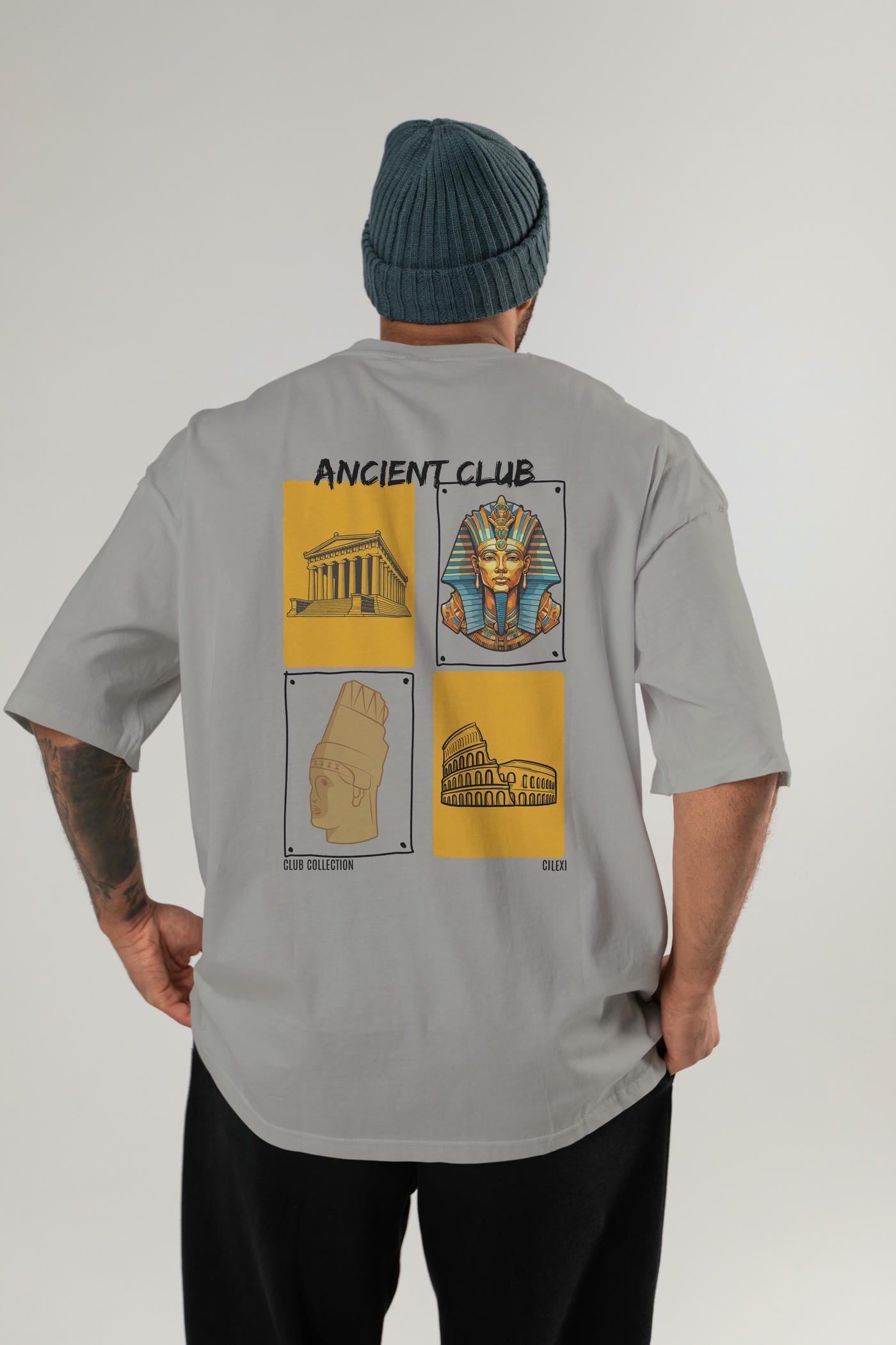Ancient Club Arka Baskılı Oversize t-shirt Erkek Kadın %100 Pamuk Bisiklet Yaka tişort