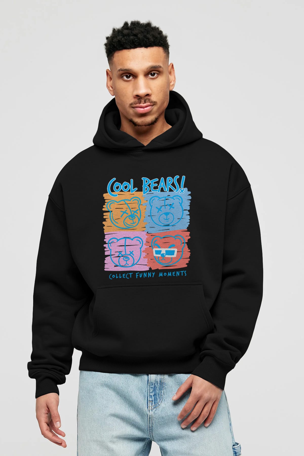 Cool Bears Ön Baskılı Hoodie Oversize Kapüşonlu Sweatshirt Erkek Kadın Unisex