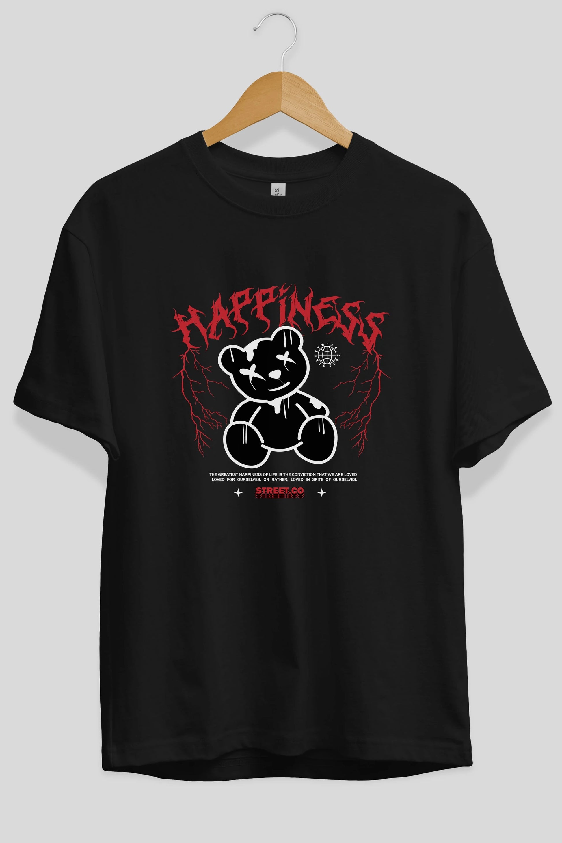 Happiness Bear Ön Baskılı Oversize t-shirt Erkek Kadın Unisex