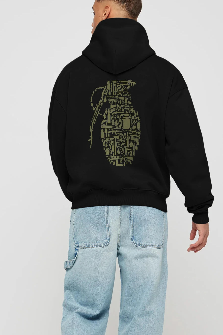 Grenade Arka Baskılı Hoodie Oversize Kapüşonlu Sweatshirt Erkek Kadın Unisex