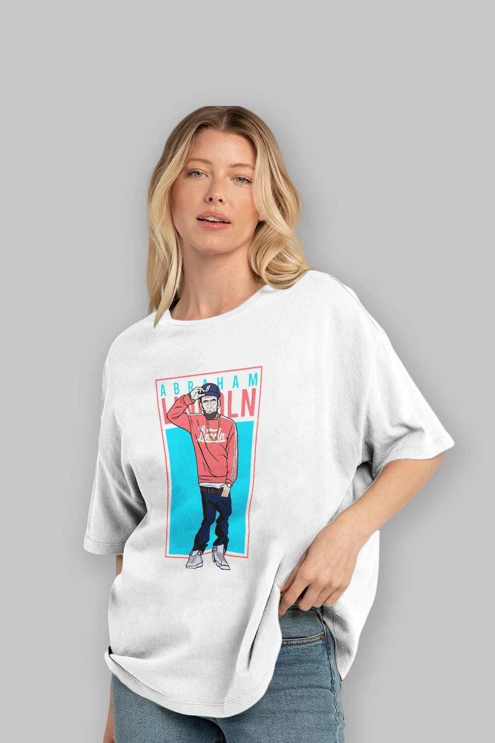 Abraham Lincoln Ön Baskılı Oversize t-shirt Erkek Kadın Unisex %100 Pamuk tişort