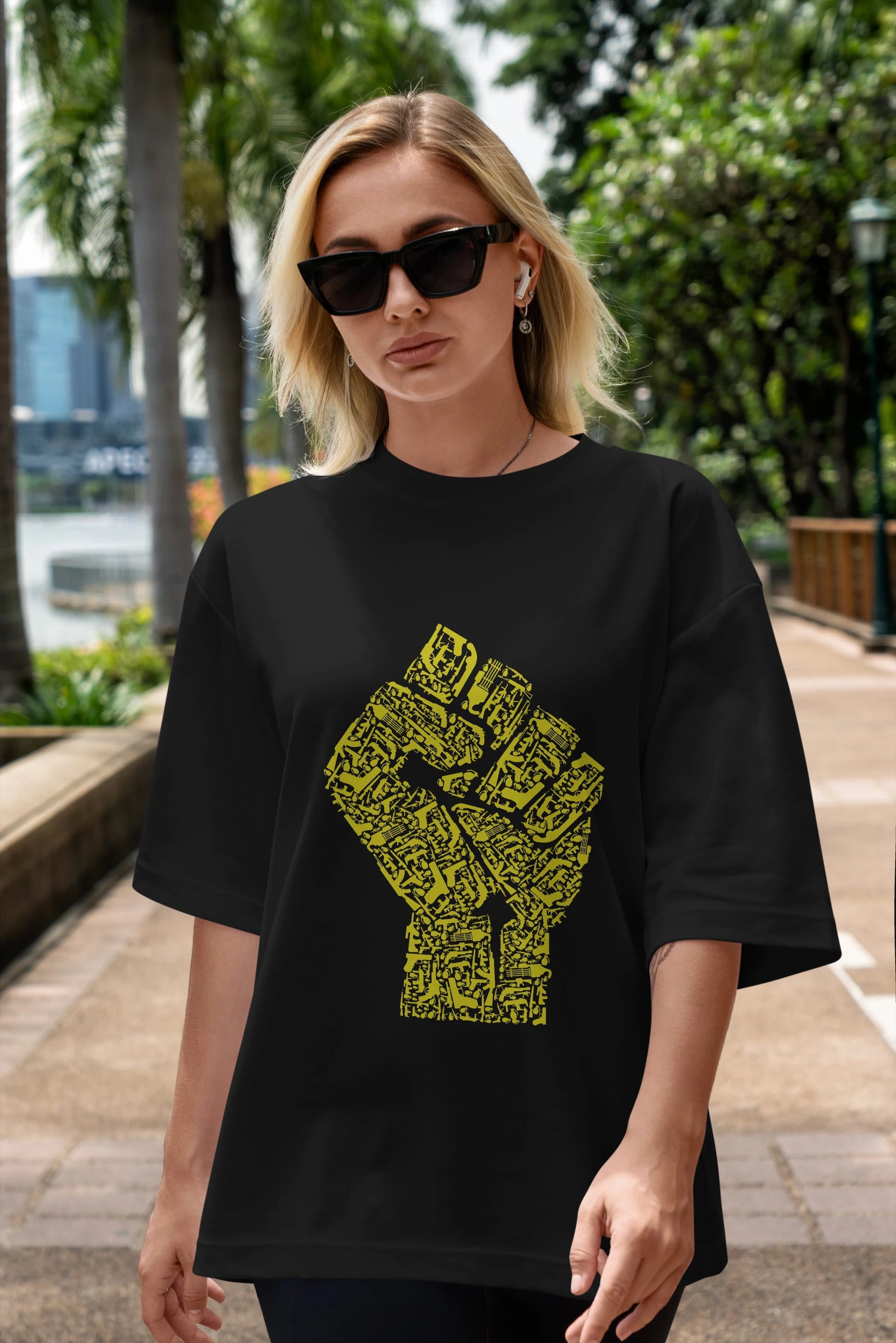 Hand Of Revolution Ön Baskılı Oversize t-shirt %100 pamuk Erkek Kadın Unisex