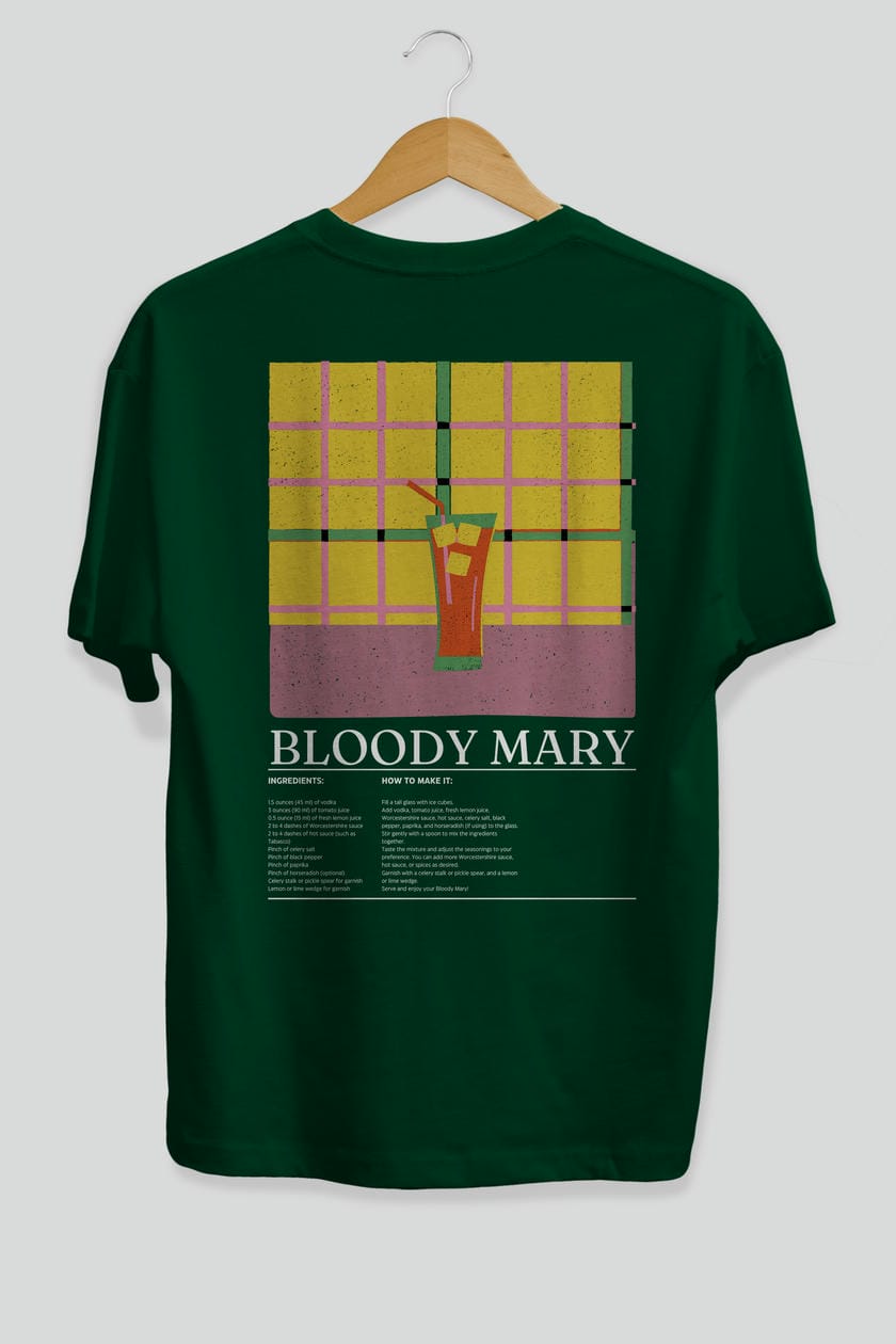 Bloody Mary Kokteyl Serisi Arka Baskılı Oversize t-shirt Erkek Kadın %100 Pamuk Bisiklet Yaka tişort