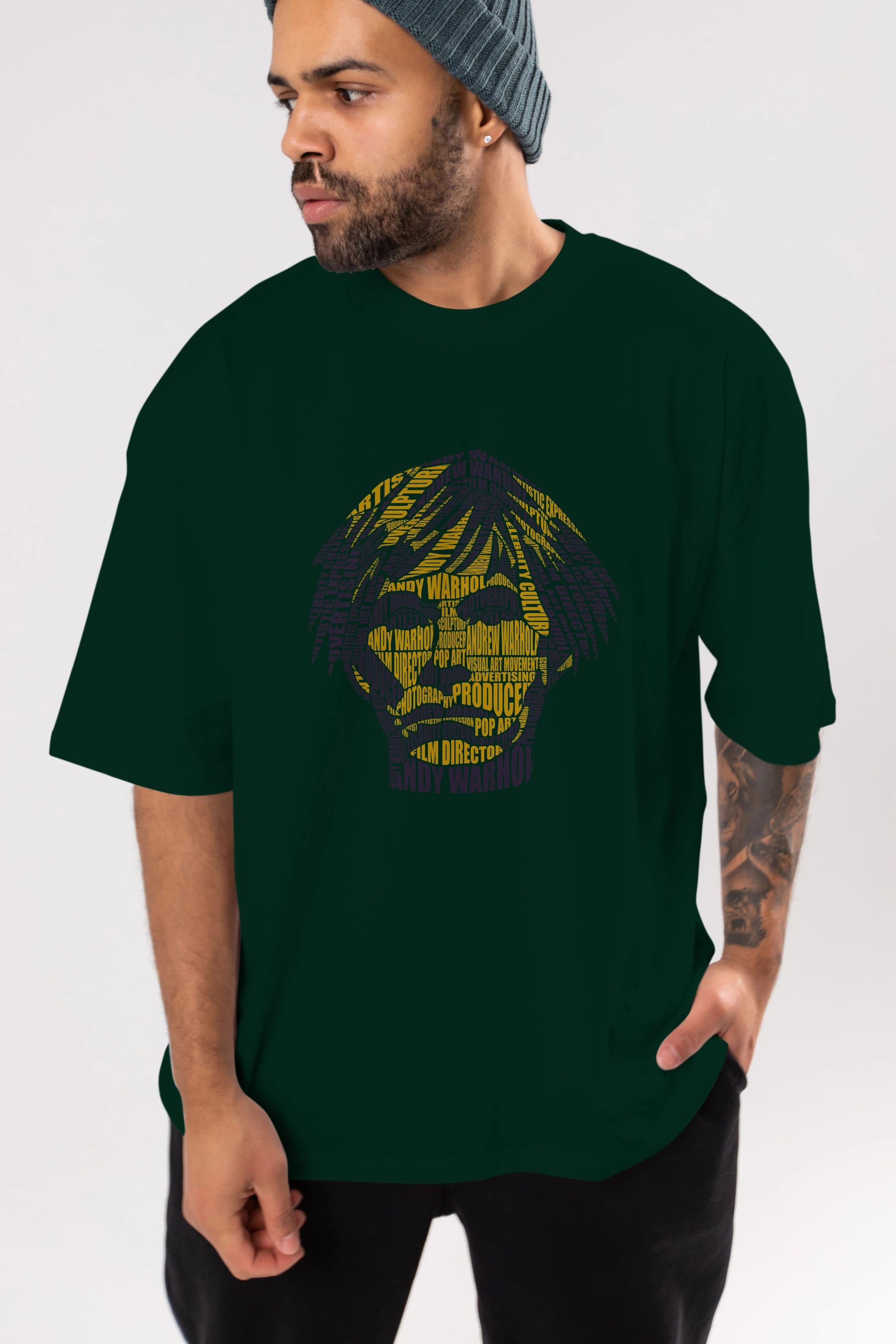 Andy Warhol Calligram Ön Baskılı Oversize t-shirt %100 pamuk Erkek Kadın Unisex