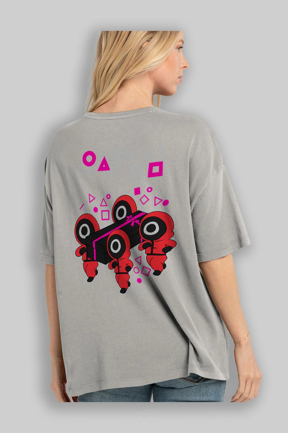 Squid Game (6) Arka Baskılı Oversize t-shirt Erkek Kadın Unisex %100 Pamuk Bisiklet Yaka tişort