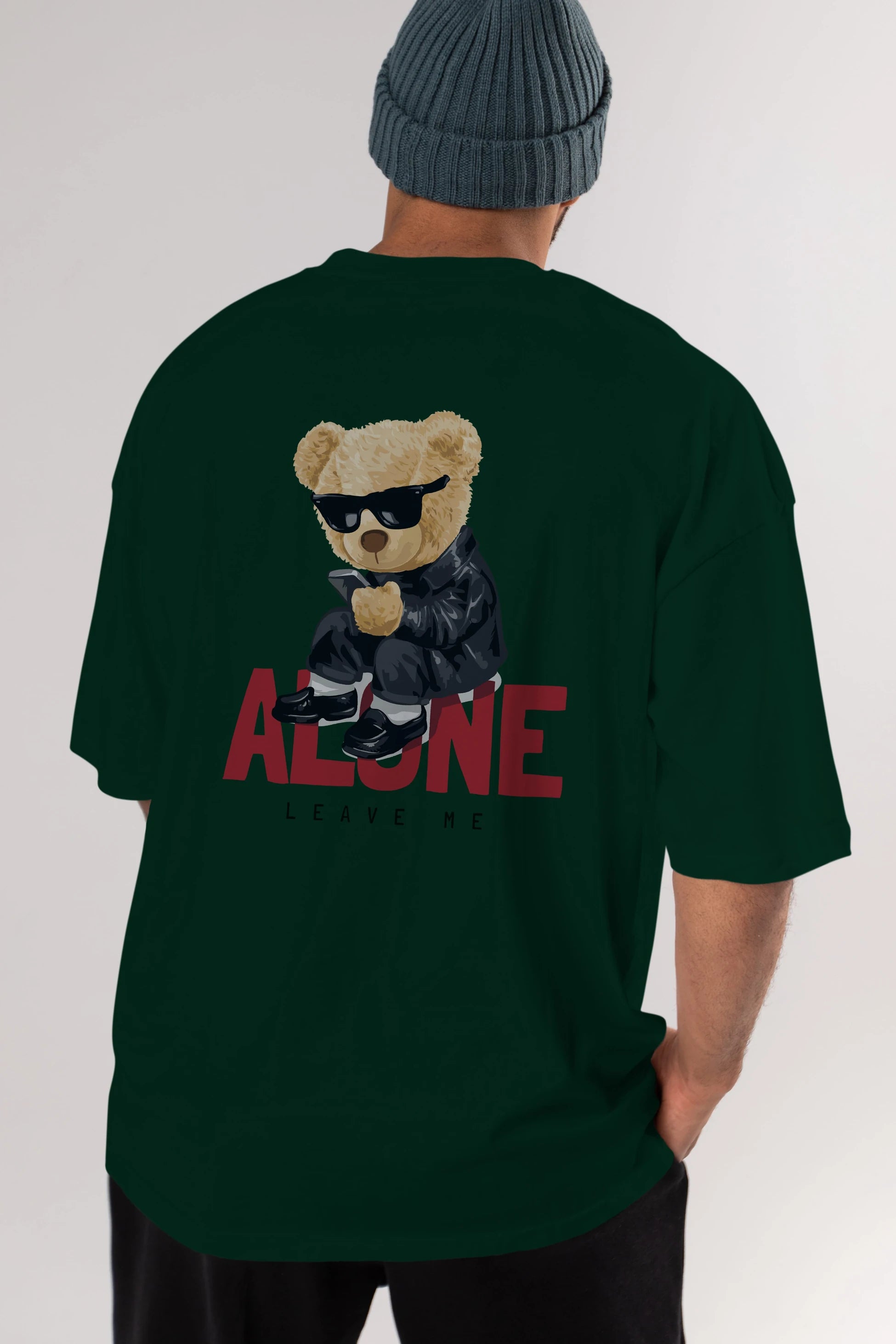 Teddy Bear Alone Arka Baskılı Oversize t-shirt Erkek Kadın Unisex %100 Pamuk