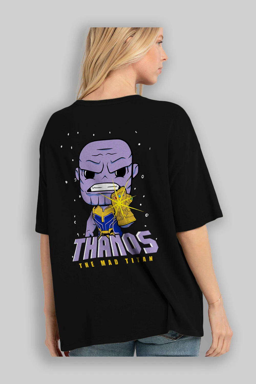 Thanos (1) Arka Baskılı Oversize t-shirt Erkek Kadın Unisex %100 Pamuk Bisiklet Yaka tişort