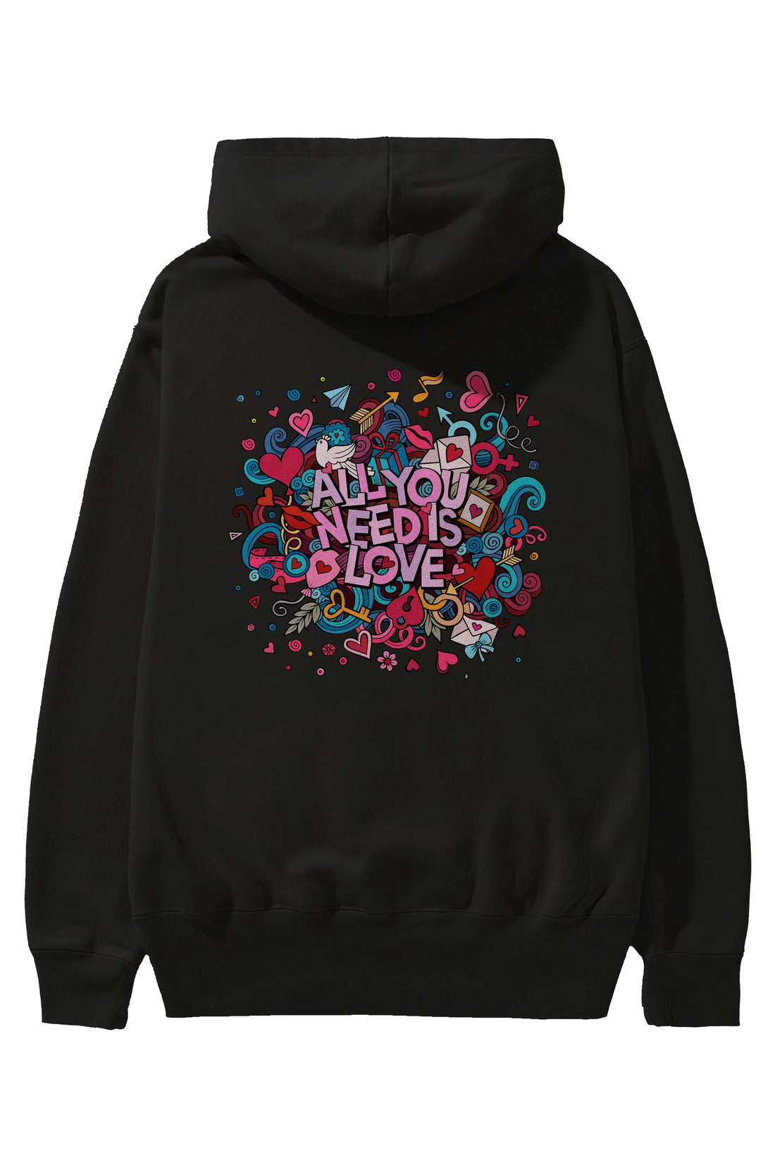 Cute Fun Colorful Heart Art Love Arka Baskılı Oversize Hoodie Kapüşonlu Sweatshirt Erkek Kadın Unisex