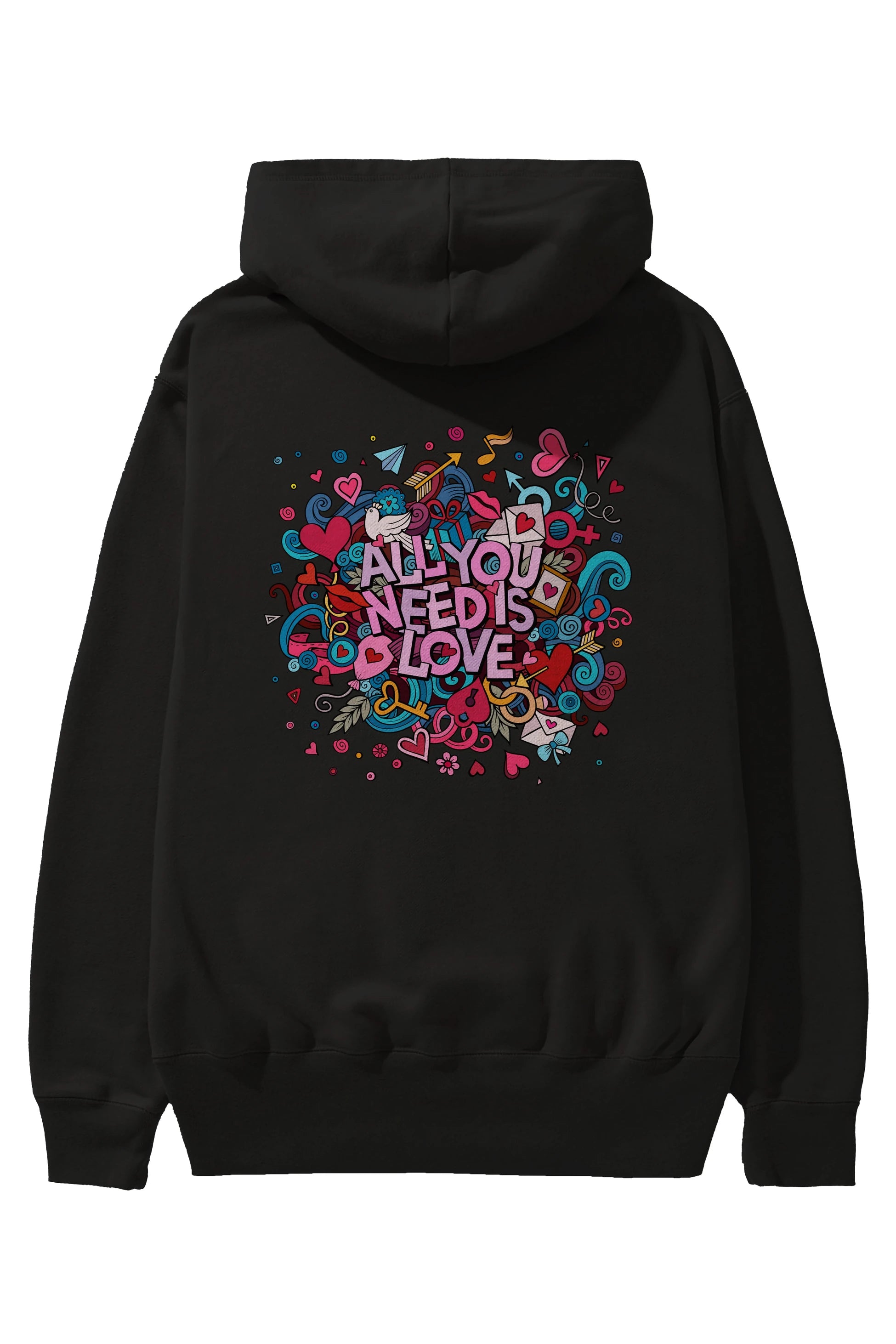 Cute Fun Colorful Heart Art Love Arka Baskılı Oversize Hoodie Kapüşonlu Sweatshirt Erkek Kadın Unisex
