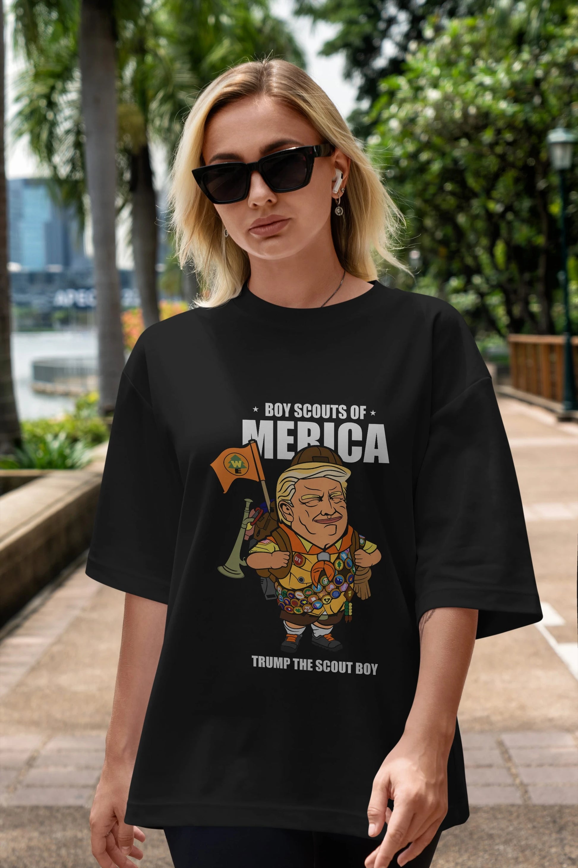 Trump Scout Boy Ön Baskılı Oversize t-shirt Erkek Kadın Unisex %100 Pamuk tişort
