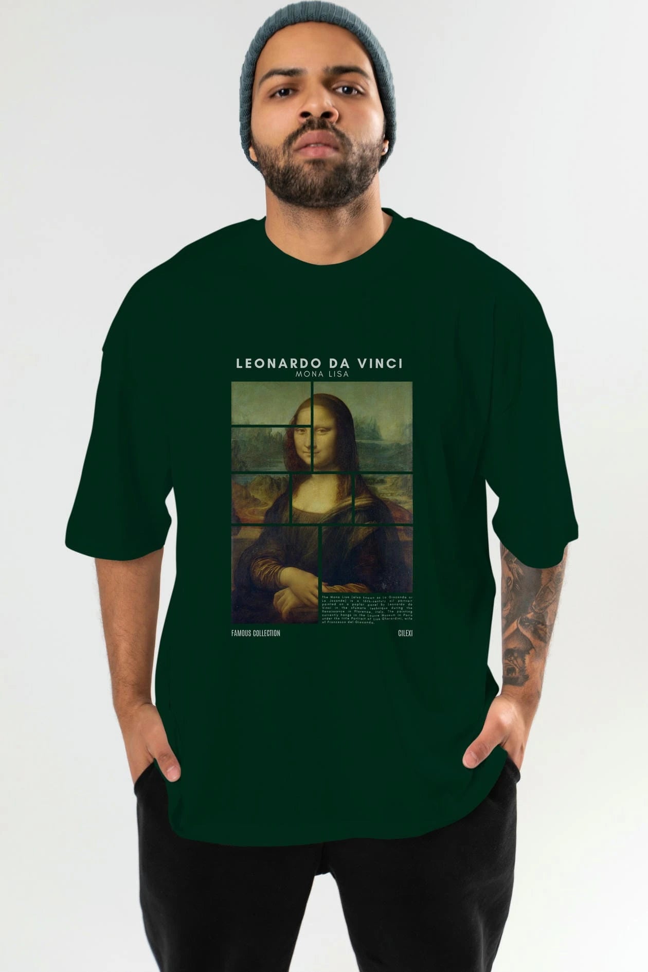 Leonardo Da Vinci Mona Lisa ön Baskılı Oversize t-shirt Erkek Kadın Bisiklet Yaka Pamuk tişort