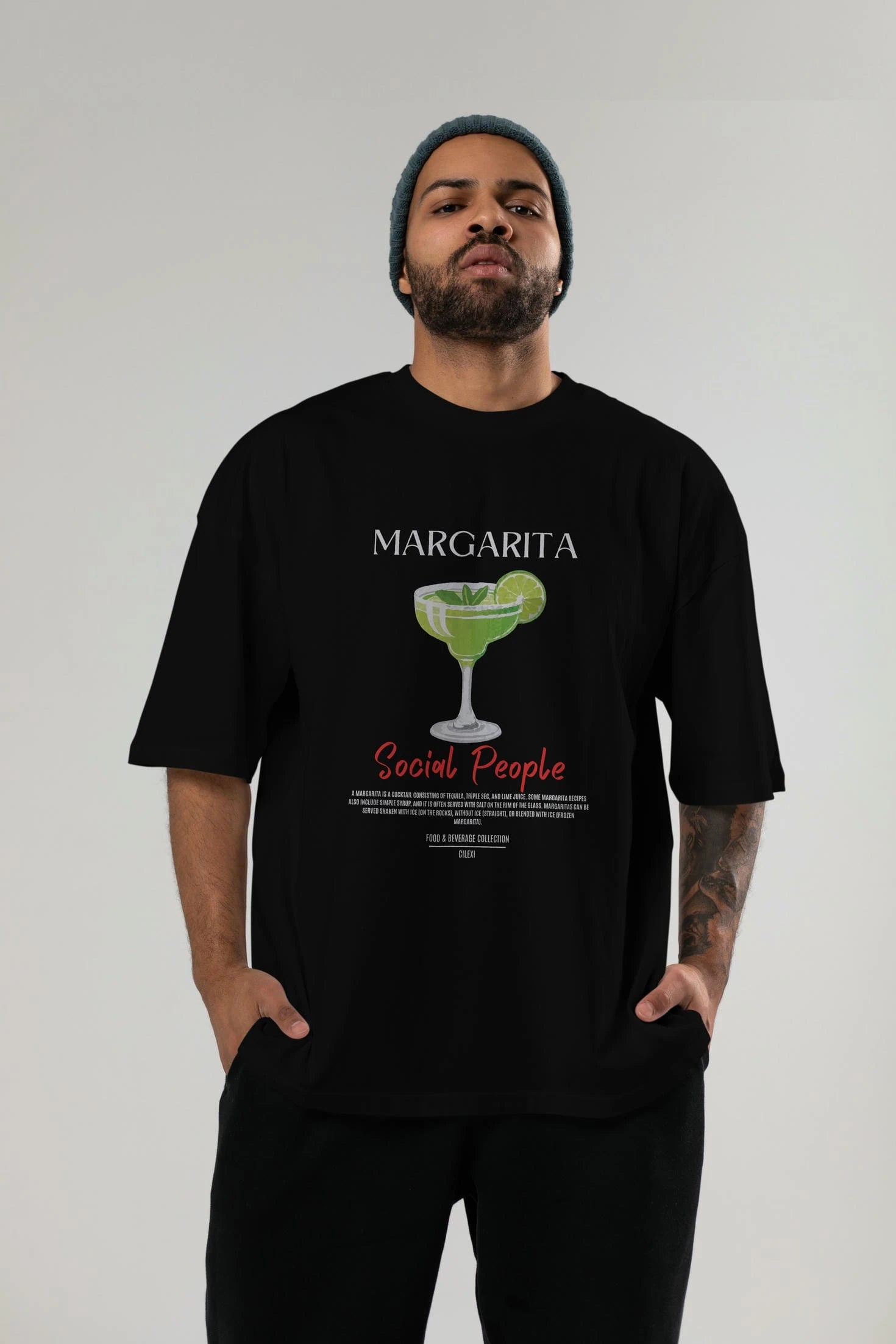 Margarita Kokteyl Serisi ön Baskılı Oversize t-shirt Erkek Kadın %100 Pamuk Bisiklet Yaka tişort